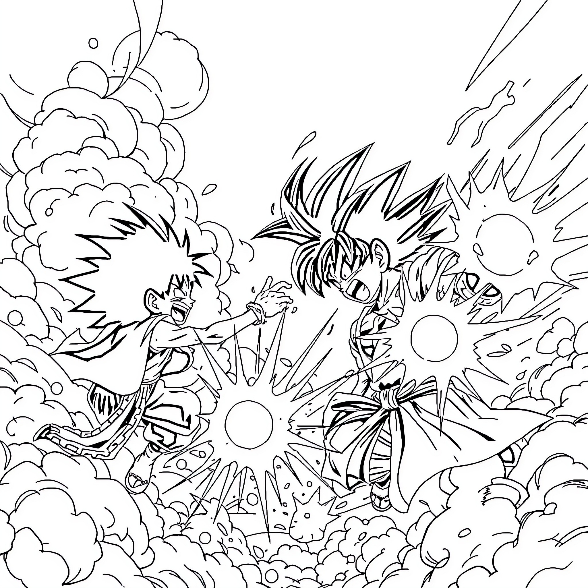 Luffy Engaging in Heroic Action Amid Dramatic Scenes Coloring Page (free black-and-white line drawing printable PDF for all, from beginners to advanced learners, including children, teens, adults, and seniors)