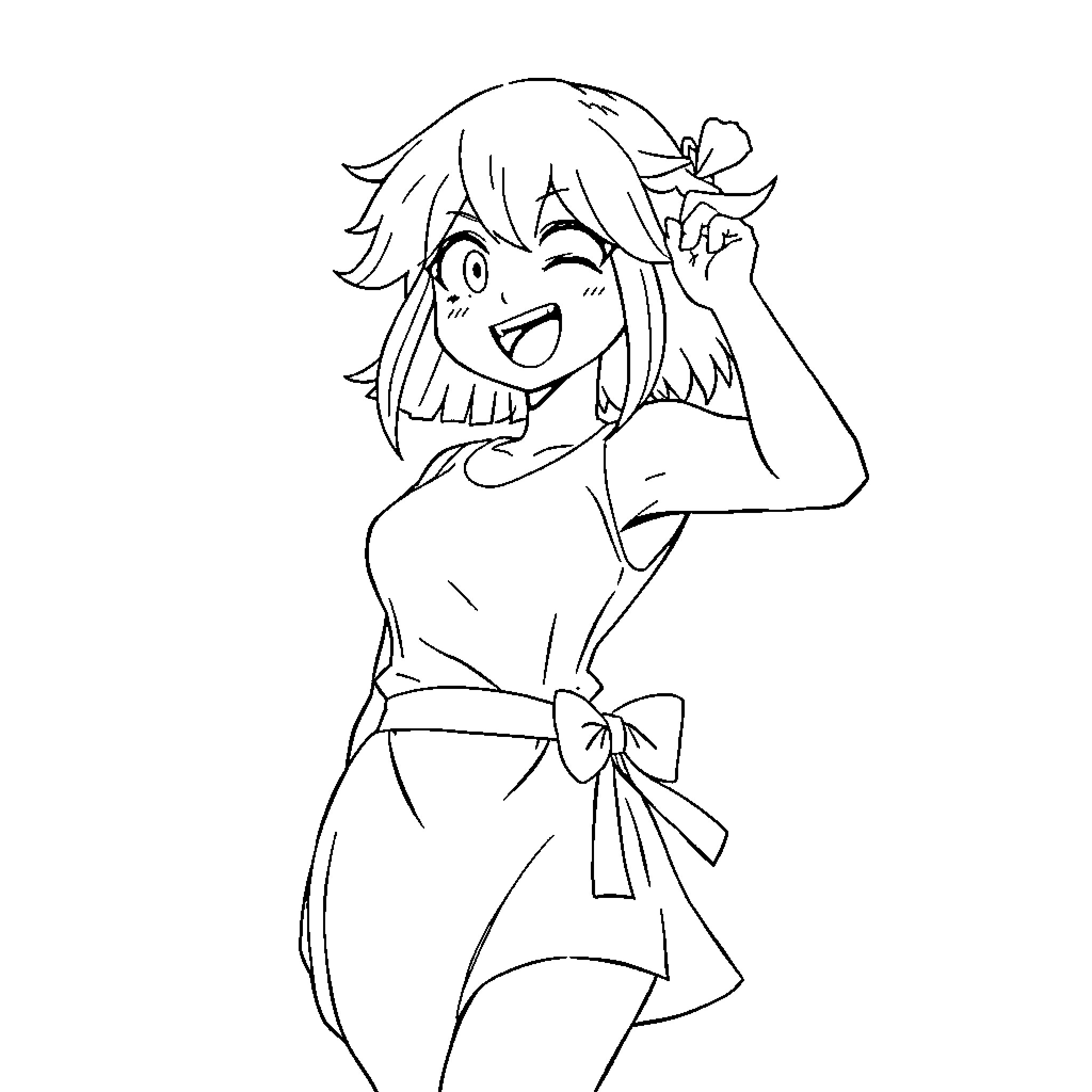 Toga-clad figure in joyful pose Coloring Page (free black-and-white line drawing printable PDF for all, from beginners to advanced learners, including children, teens, adults, and seniors)