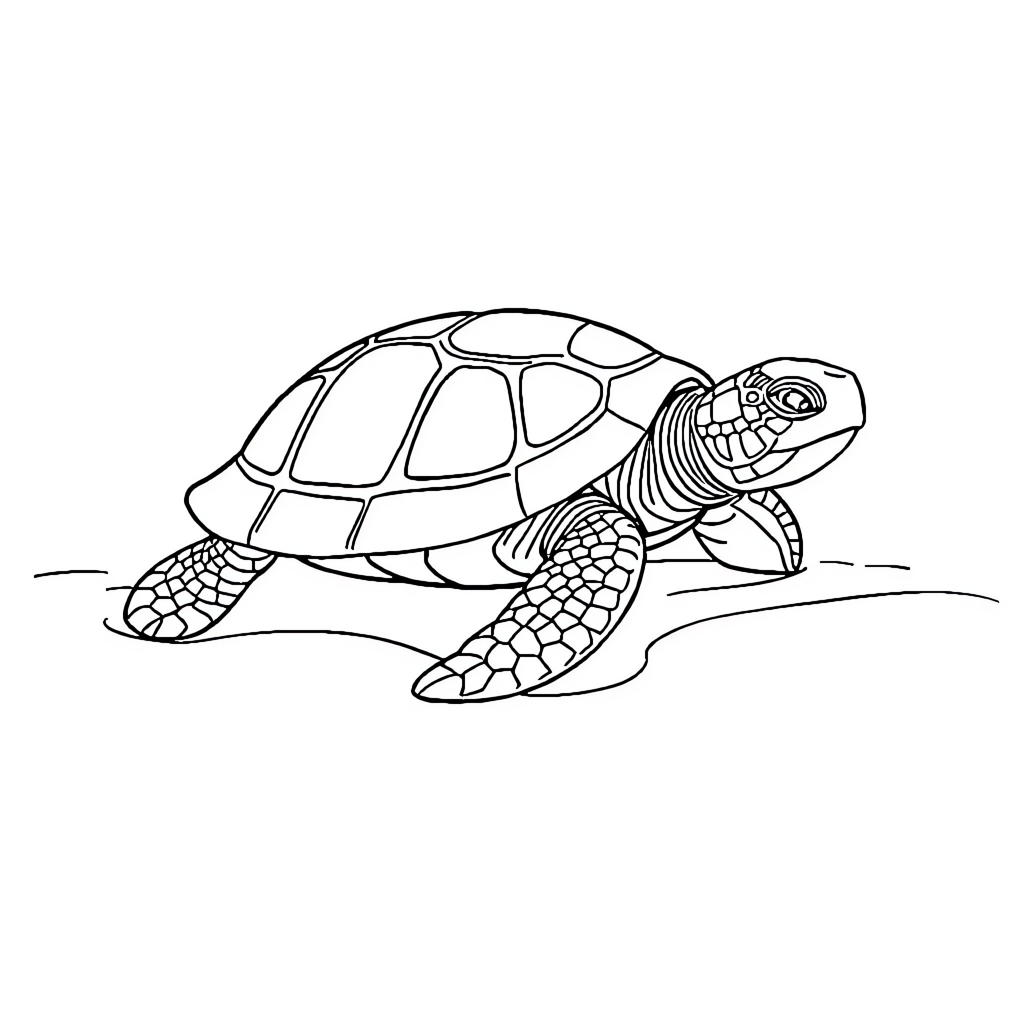 Turtle swimming gracefully in the sea Coloring Page (free black-and-white line drawing printable PDF for all, from beginners to advanced learners, including children, teens, adults, and seniors)