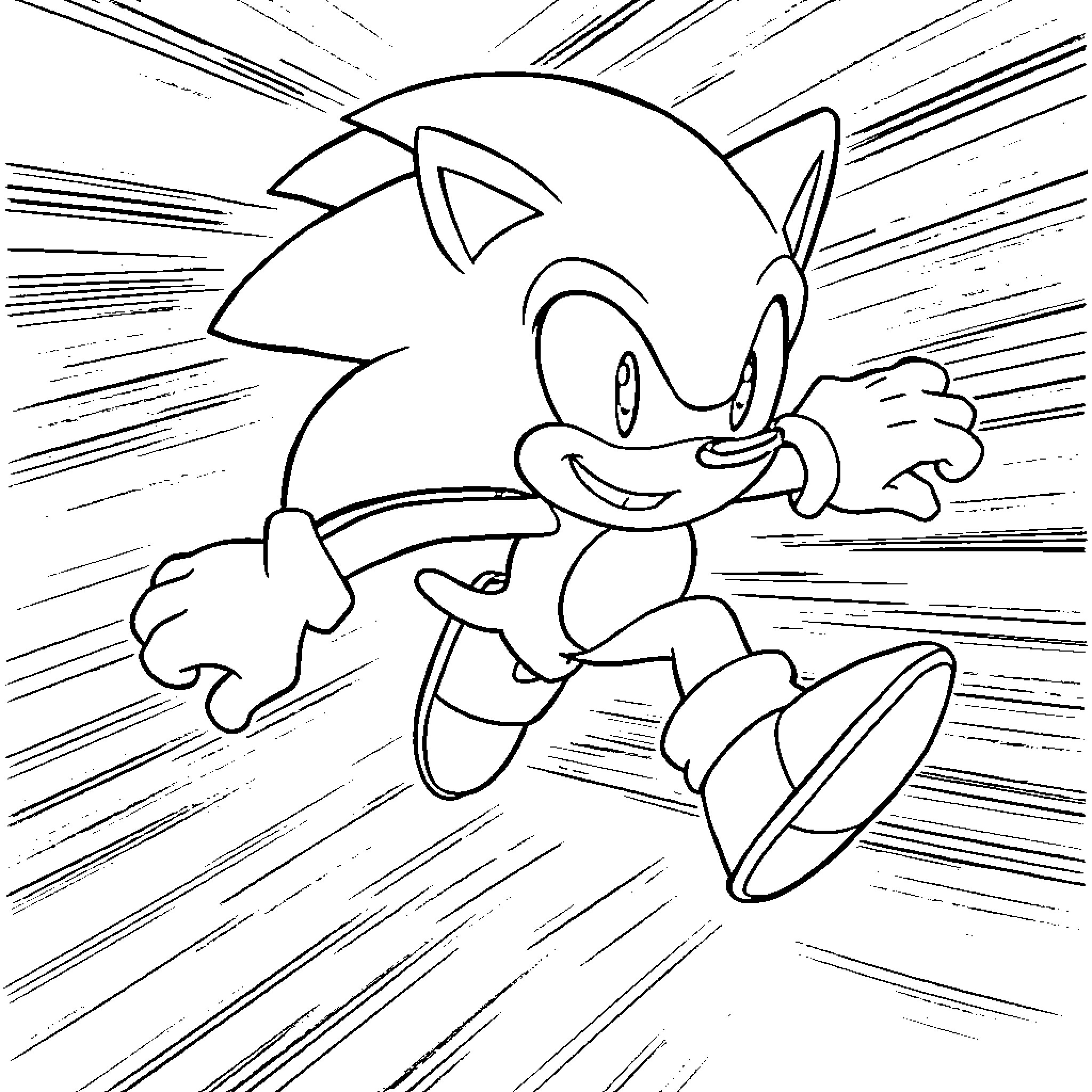 Sonic dashing through a high-speed scene Coloring Page (free black-and-white line drawing printable PDF for all, from beginners to advanced learners, including children, teens, adults, and seniors)