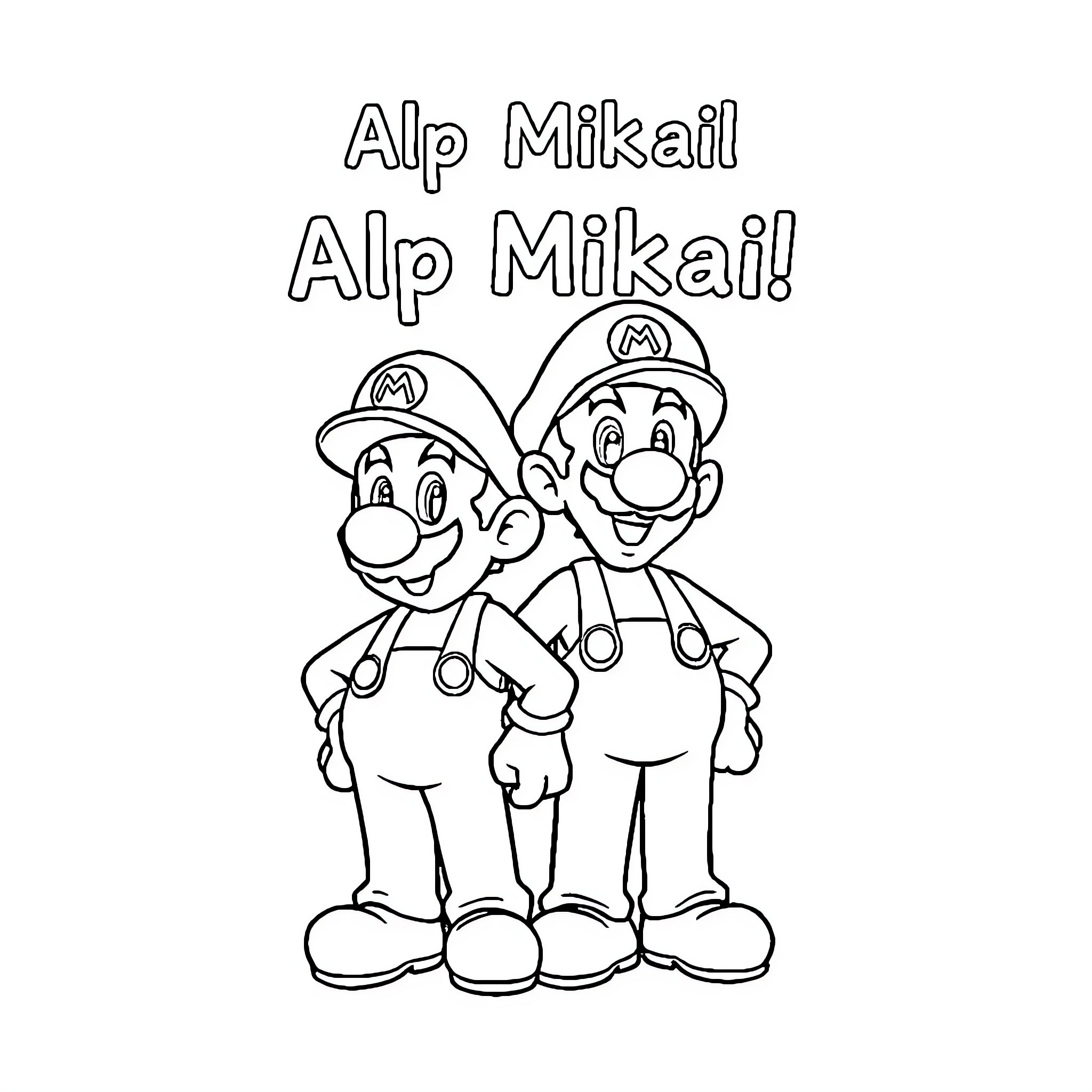 Mario and Luigi in Adventurous Poses Coloring Page (free black-and-white line drawing printable PDF for all, from beginners to advanced learners, including children, teens, adults, and seniors)