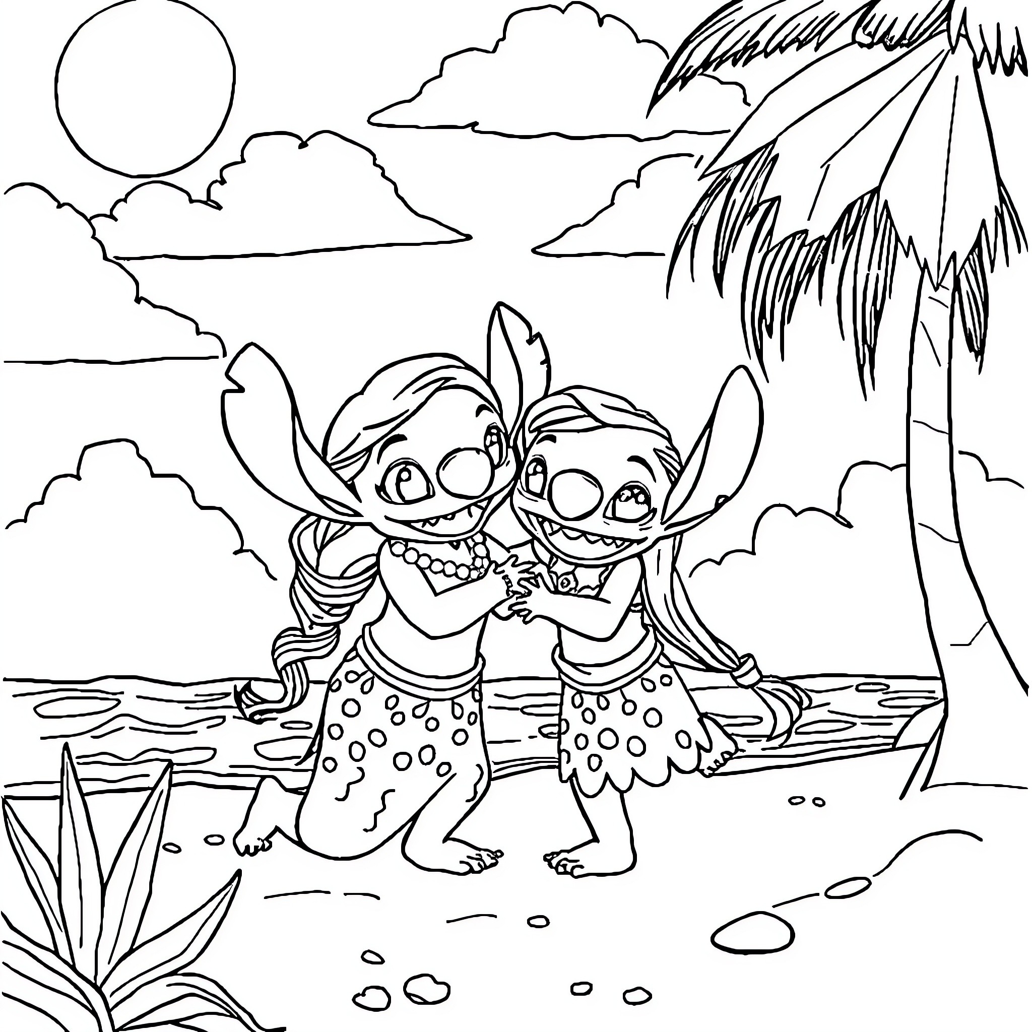 Vaiana's Tropical Island Adventure Coloring Page (free black-and-white line drawing printable PDF for all, from beginners to advanced learners, including children, teens, adults, and seniors)