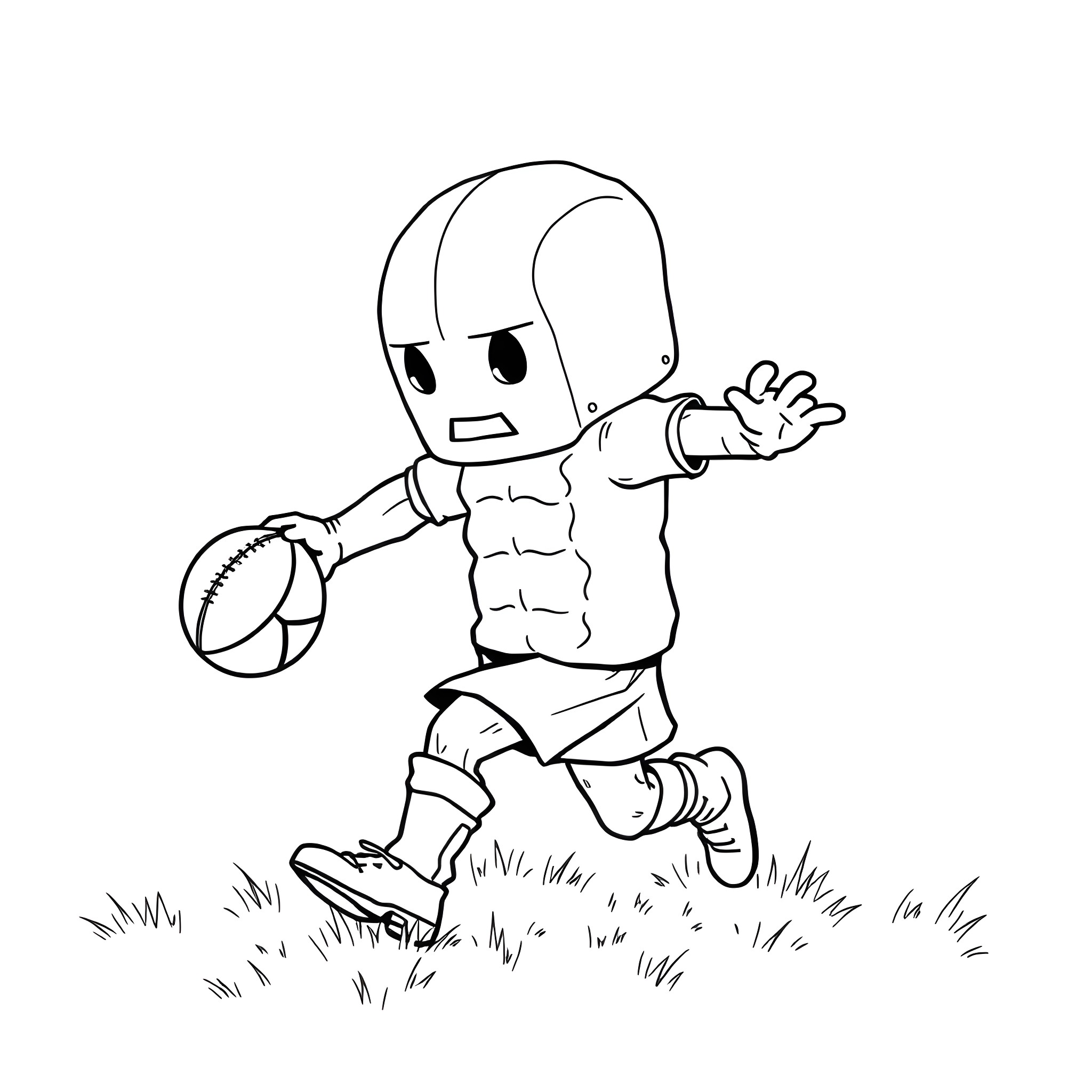 Enderman playing with a ball in the grass Coloring Page (free black-and-white line drawing printable PDF for all, from beginners to advanced learners, including children, teens, adults, and seniors)