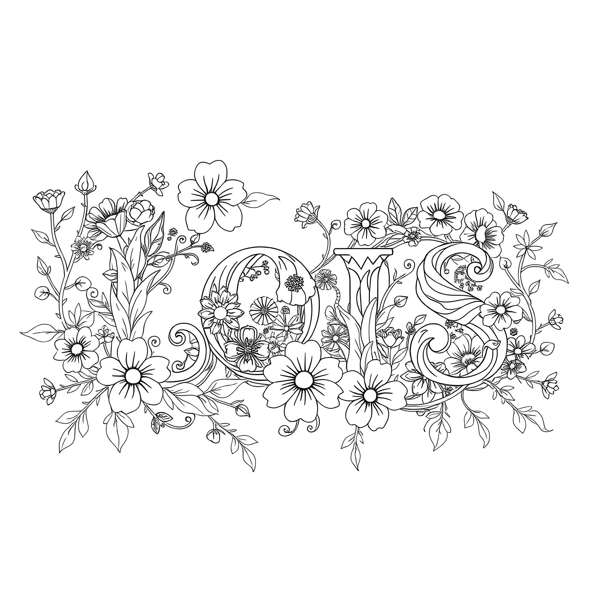 Lois' Enchanting Floral Wonderland Coloring Page (free black-and-white line drawing printable PDF for all, from beginners to advanced learners, including children, teens, adults, and seniors)