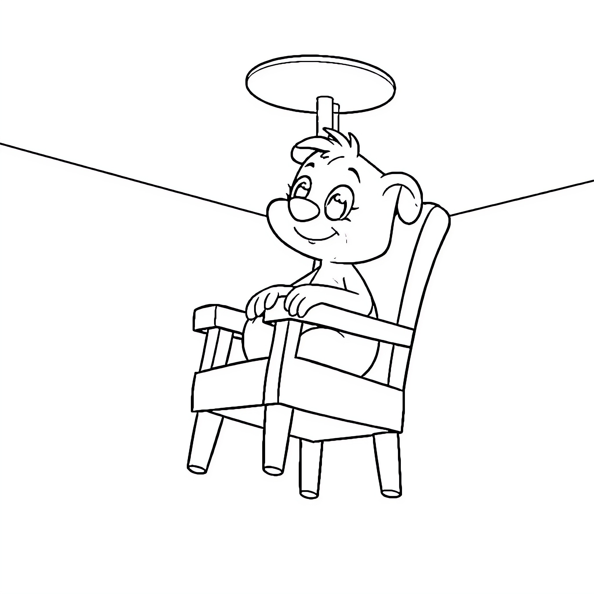 Bluey relaxing in a rocking chair Coloring Page (free black-and-white line drawing printable PDF for all, from beginners to advanced learners, including children, teens, adults, and seniors)