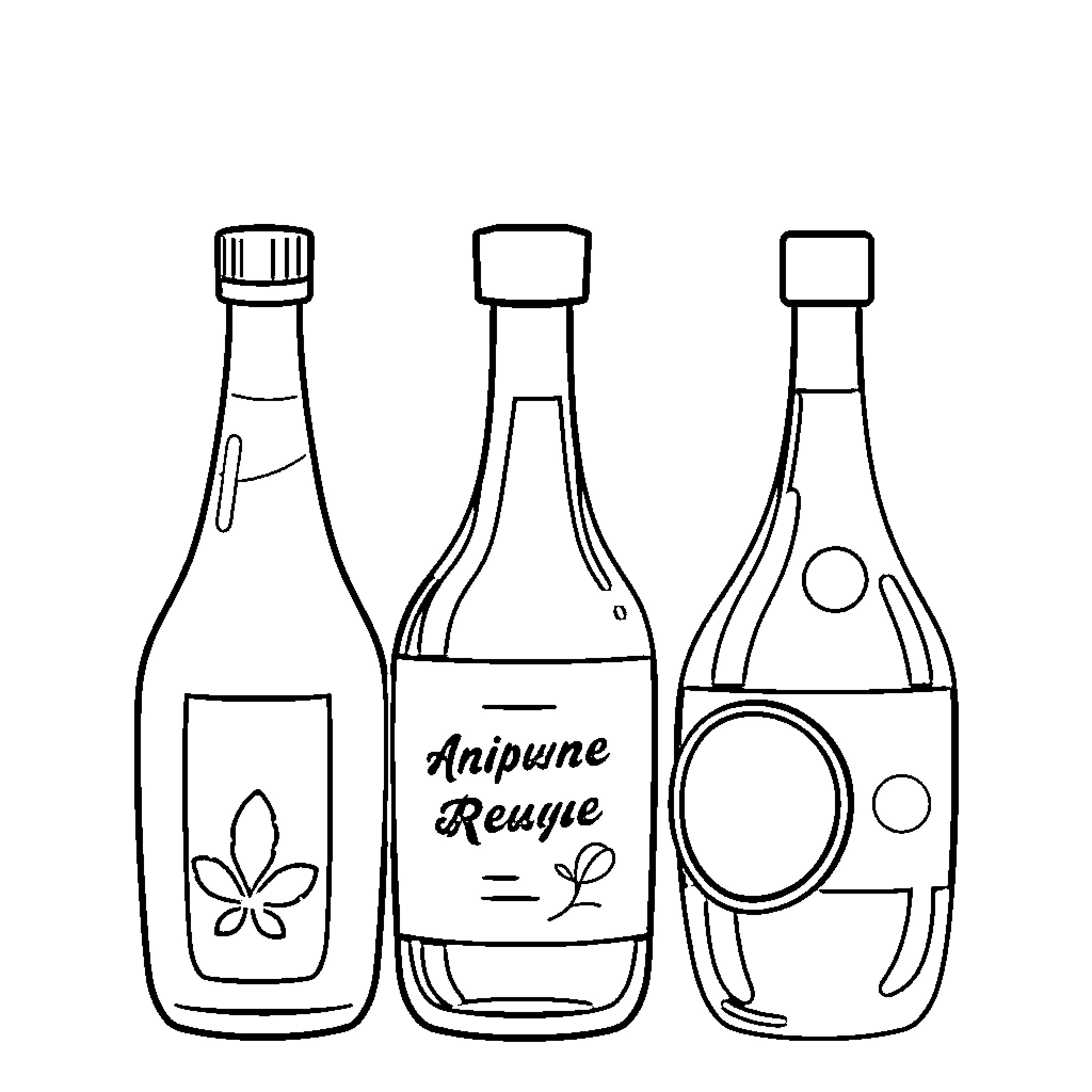 Sauce Bottle Collection with Decorative Designs Coloring Page (free black-and-white line drawing printable PDF for all, from beginners to advanced learners, including children, teens, adults, and seniors)