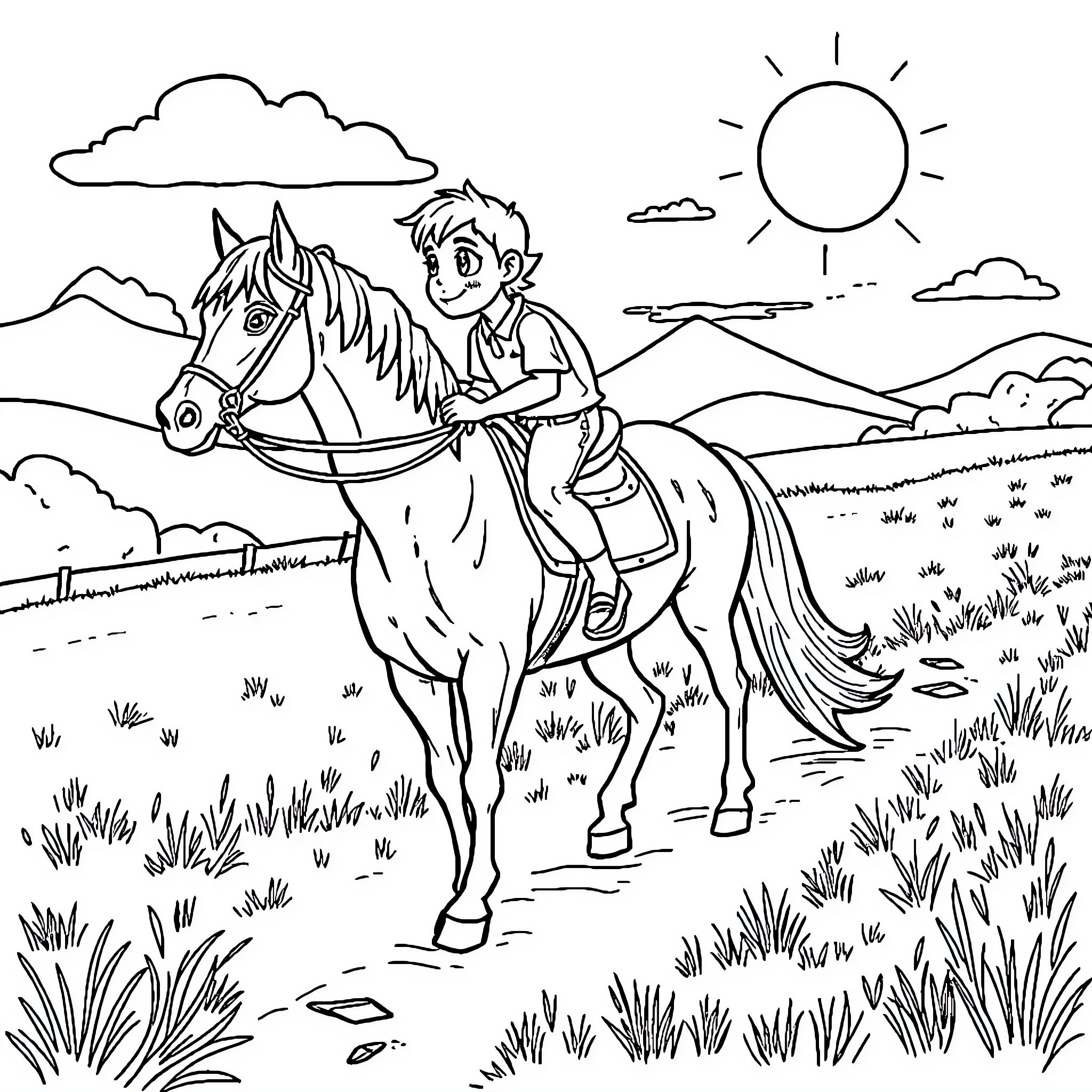 Labubu's Adventurous Ride on a Faithful Steed Coloring Page (free black-and-white line drawing printable PDF for all, from beginners to advanced learners, including children, teens, adults, and seniors)