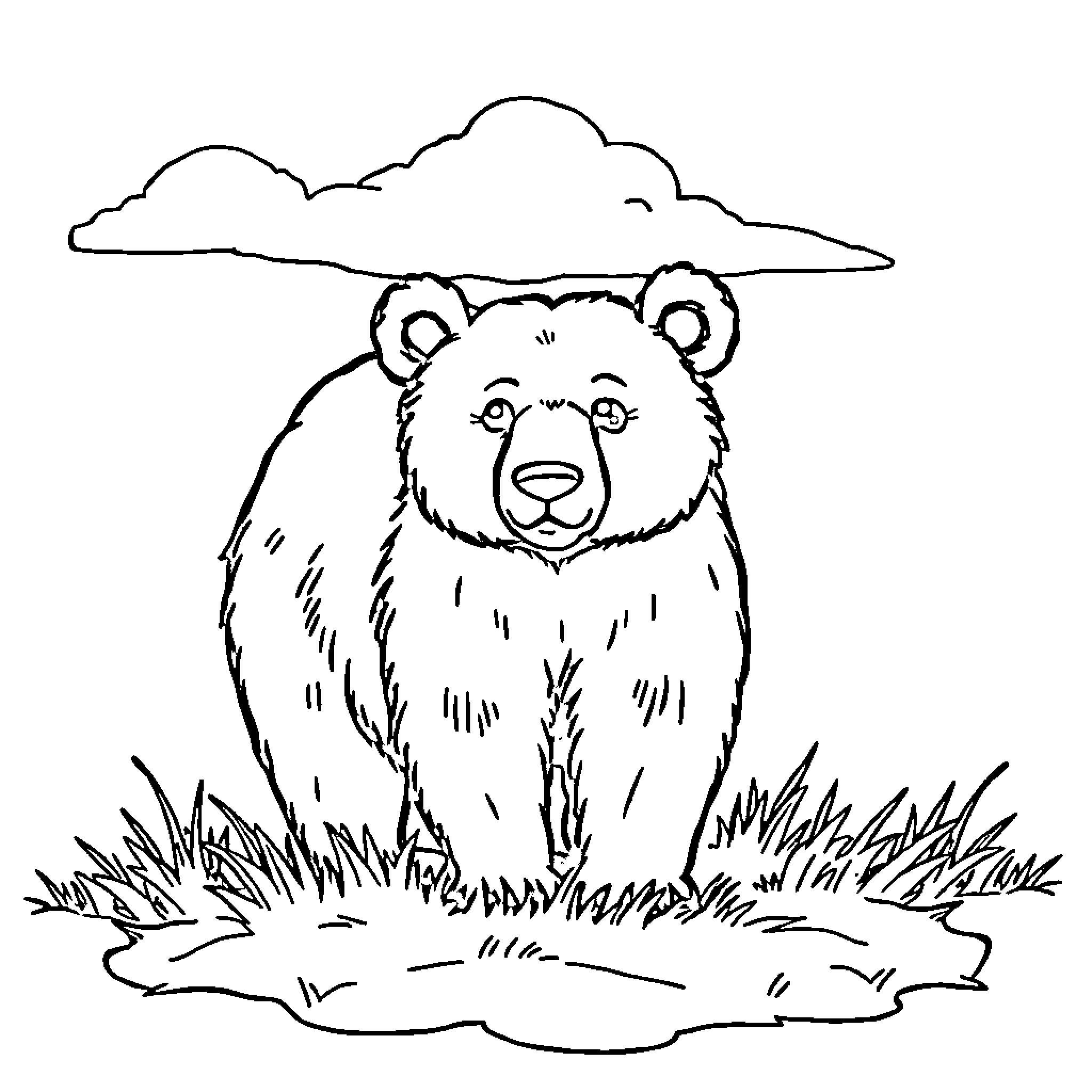 Bear exploring the wilderness Coloring Page (free black-and-white line drawing printable PDF for all, from beginners to advanced learners, including children, teens, adults, and seniors)