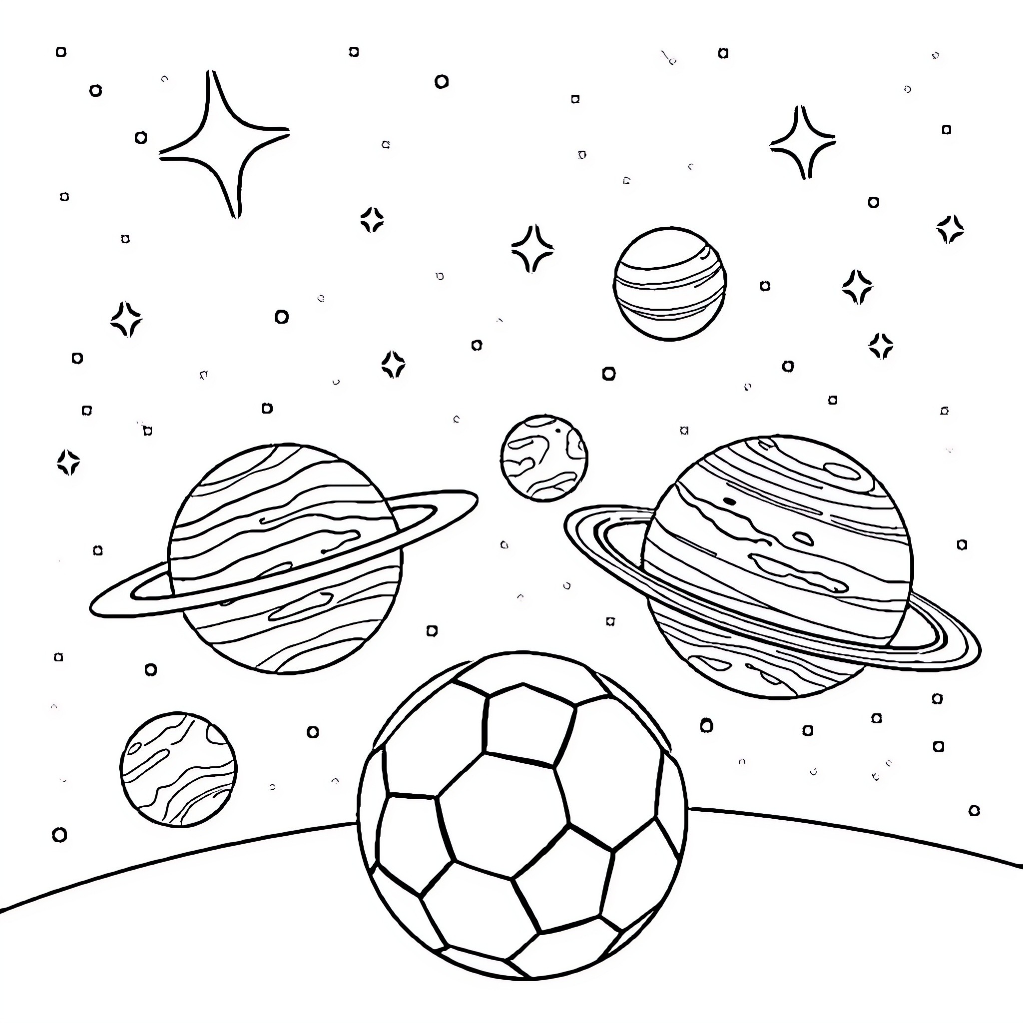 Planet Exploration and Cosmic Adventure Coloring Page (free black-and-white line drawing printable PDF for all, from beginners to advanced learners, including children, teens, adults, and seniors)