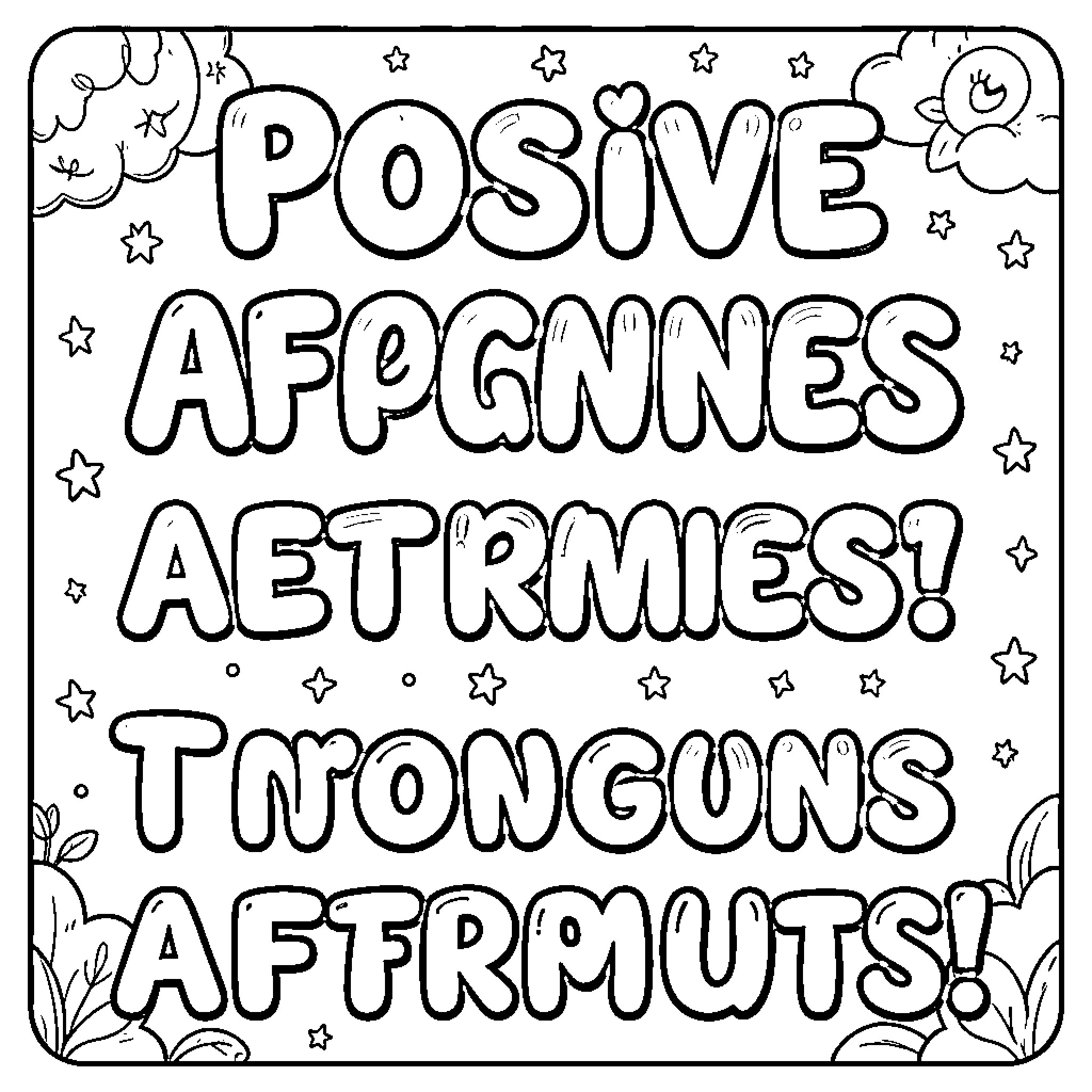 Affirmation of positive and uplifting messages Coloring Page (free black-and-white line drawing printable PDF for all, from beginners to advanced learners, including children, teens, adults, and seniors)