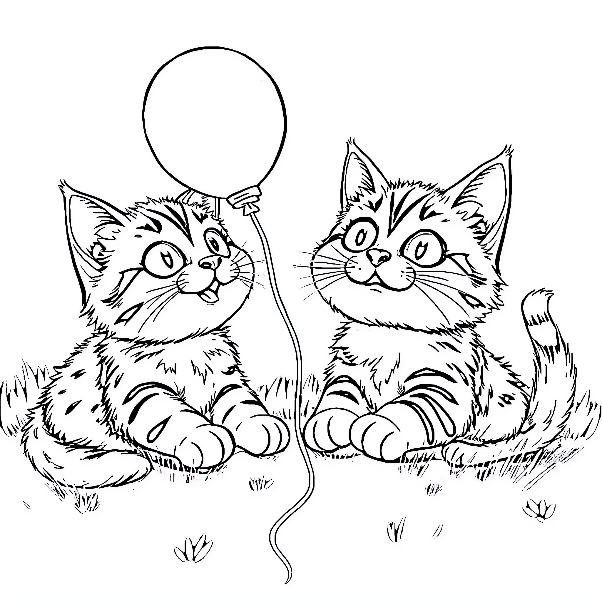 Chat with cute kittens in a playful setting Coloring Page (free black-and-white line drawing printable PDF for all, from beginners to advanced learners, including children, teens, adults, and seniors)