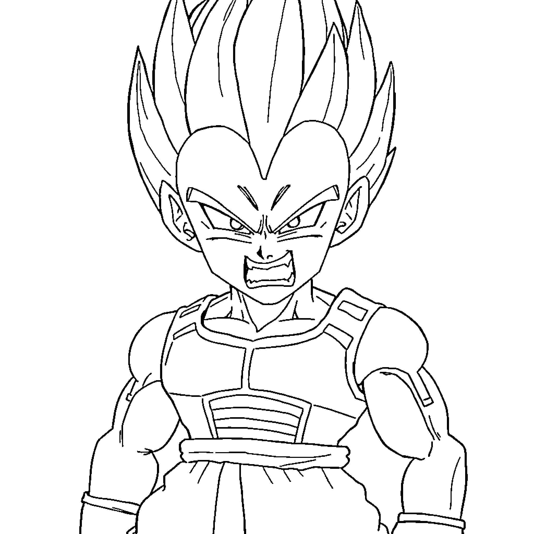 Vegeta in fierce battle pose Coloring Page (free black-and-white line drawing printable PDF for all, from beginners to advanced learners, including children, teens, adults, and seniors)