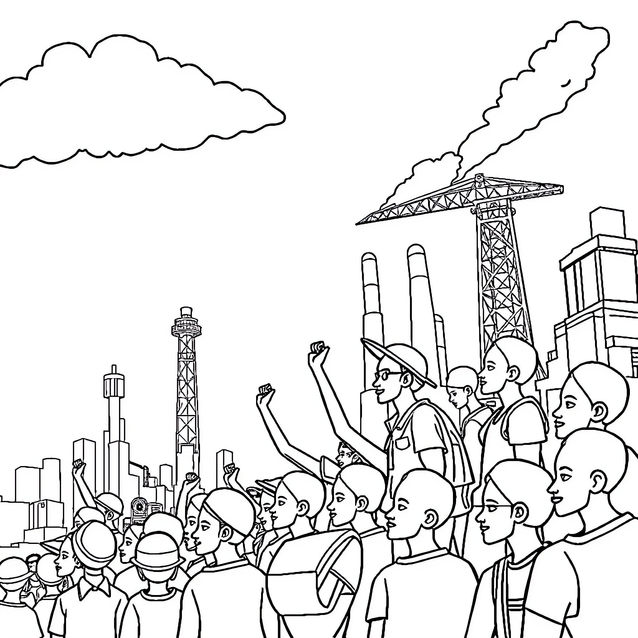 Youth Celebrating Achievements in the City Coloring Page (free black-and-white line drawing printable PDF for all, from beginners to advanced learners, including children, teens, adults, and seniors)