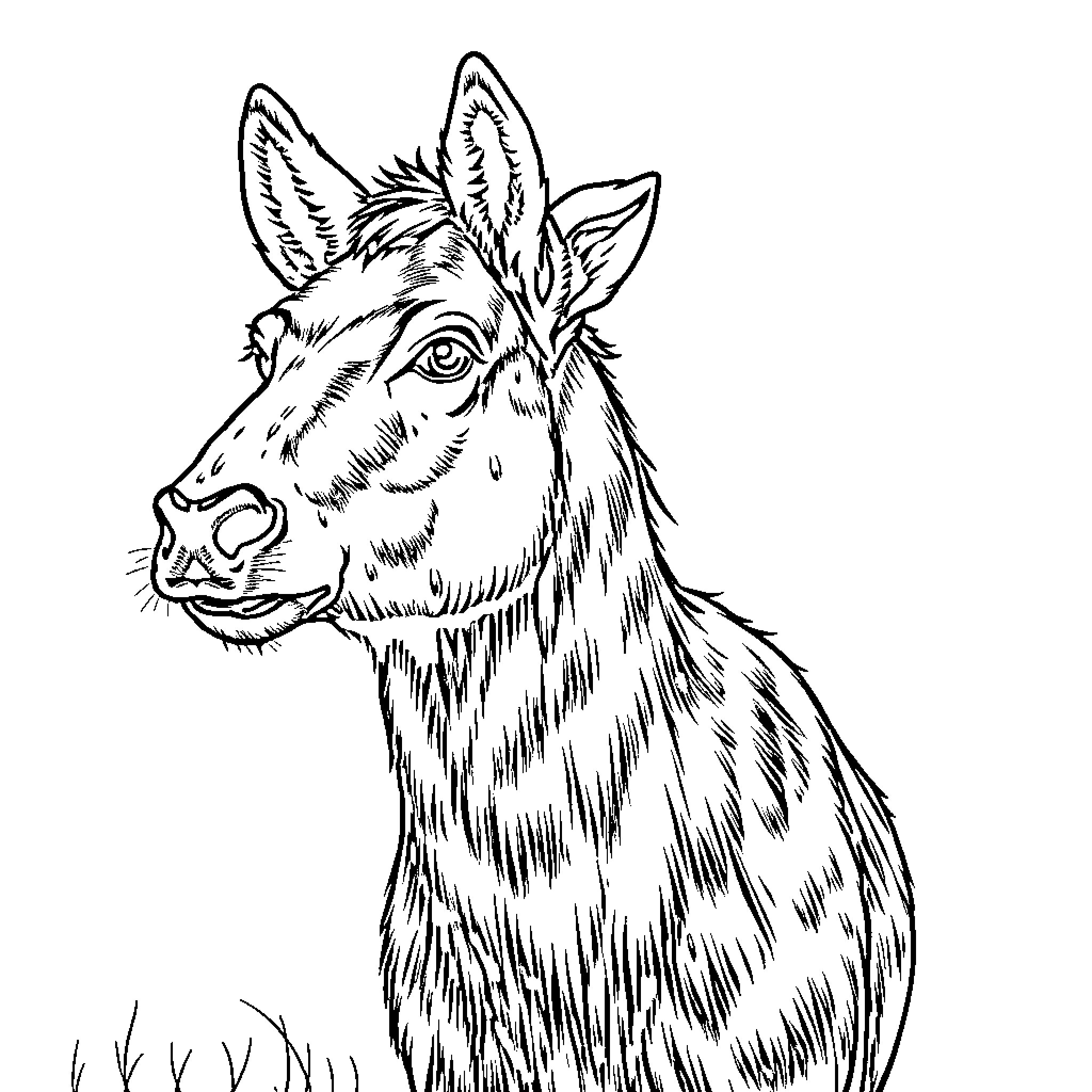 Santa Claus' Furry Companion Coloring Page (free black-and-white line drawing printable PDF for all, from beginners to advanced learners, including children, teens, adults, and seniors)