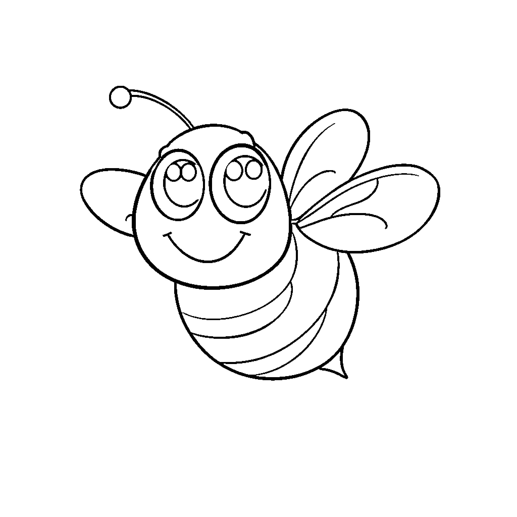 Bee with a happy expression Coloring Page (free black-and-white line drawing printable PDF for all, from beginners to advanced learners, including children, teens, adults, and seniors)