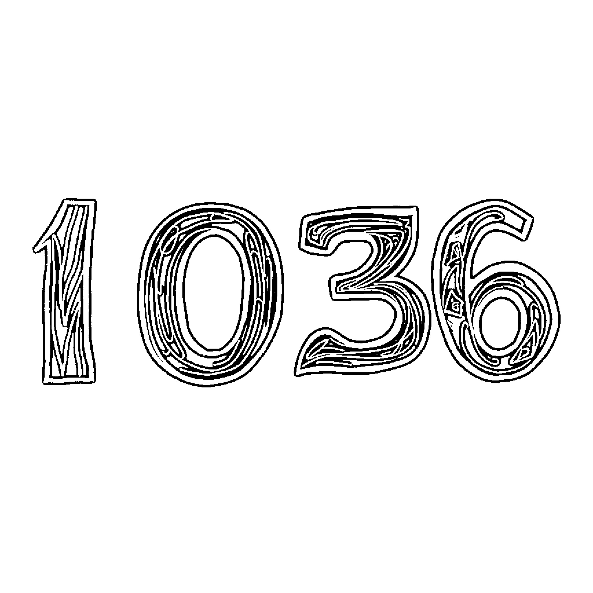 Number 1036 Displayed in Wooden Texture Coloring Page (free black-and-white line drawing printable PDF for all, from beginners to advanced learners, including children, teens, adults, and seniors)
