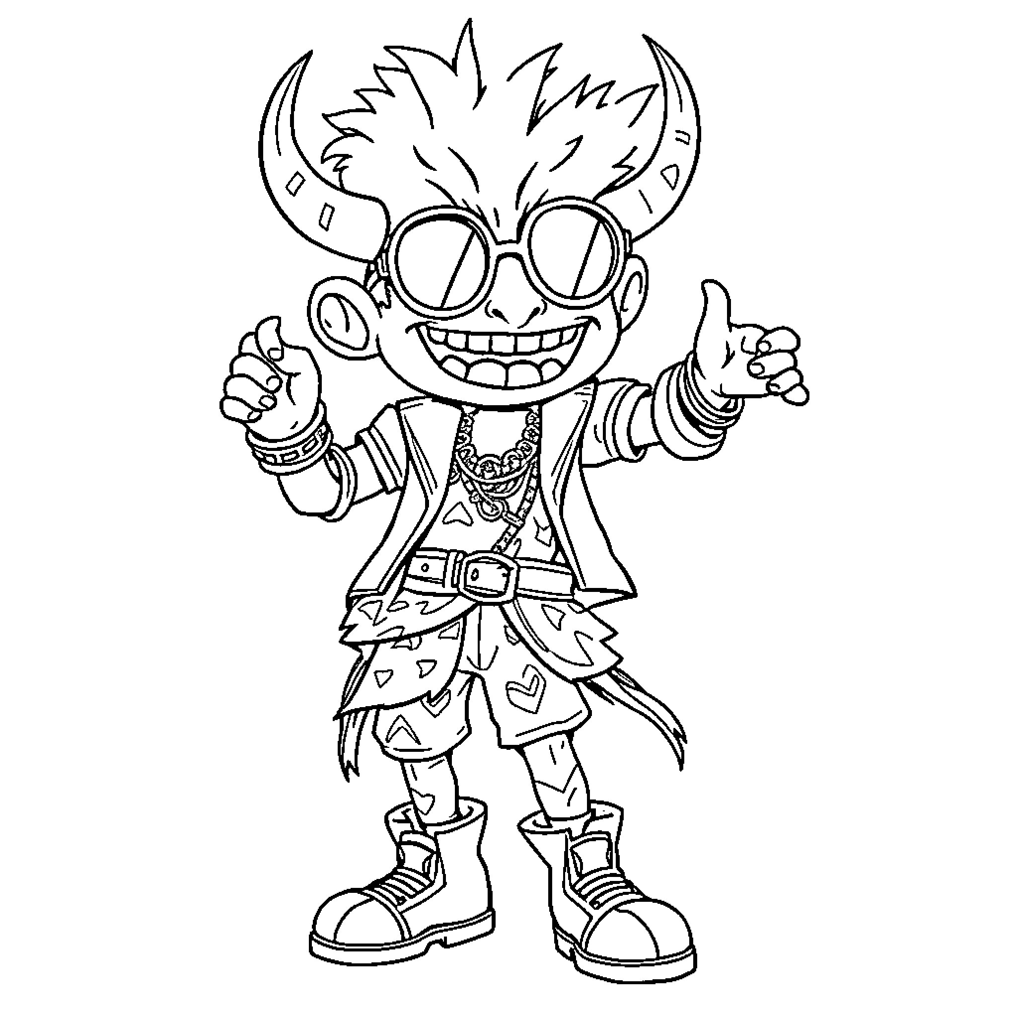 Tiki character in colorful tribal outfit Coloring Page (free black-and-white line drawing printable PDF for all, from beginners to advanced learners, including children, teens, adults, and seniors)