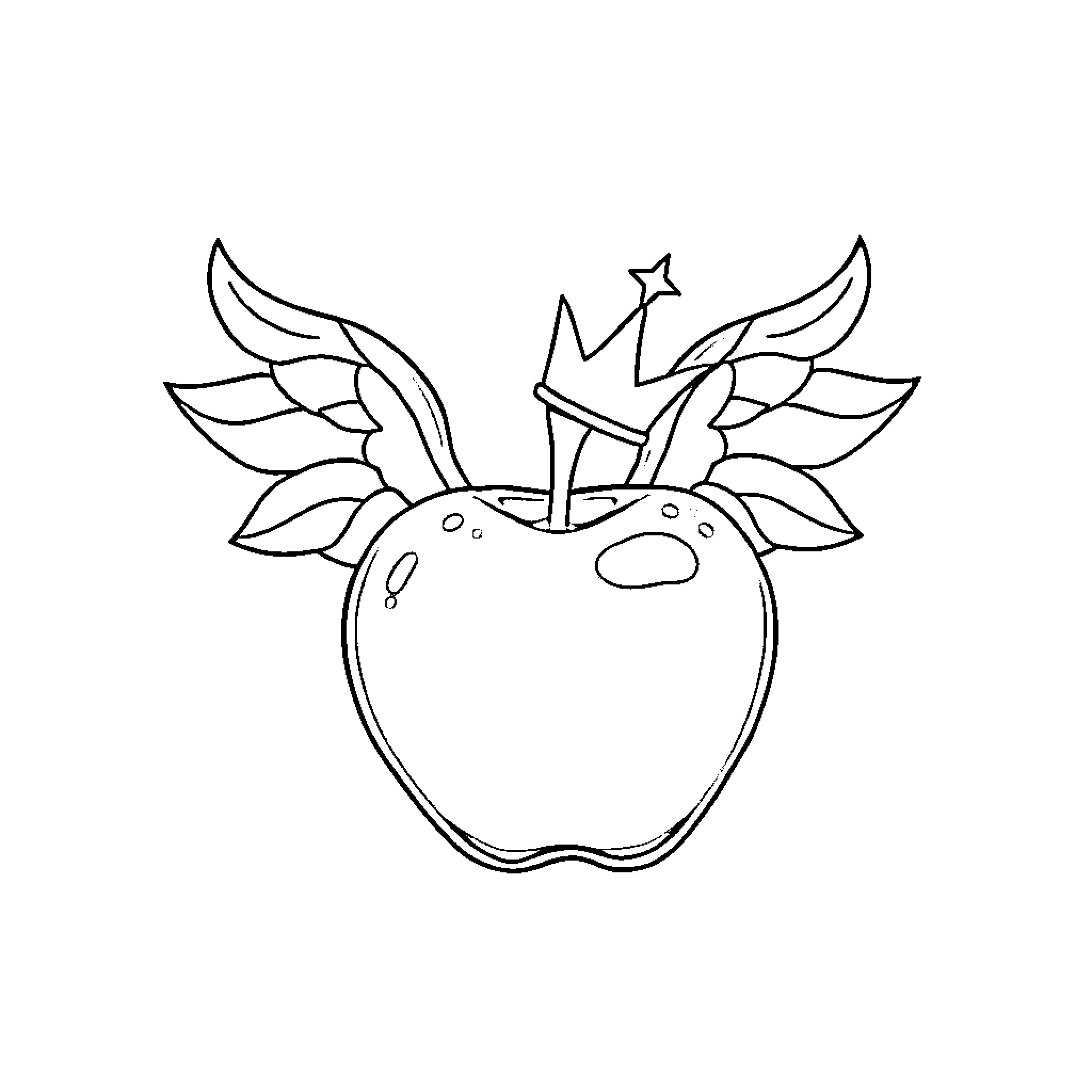Apple with Whimsical Decorations Coloring Page (free black-and-white line drawing printable PDF for all, from beginners to advanced learners, including children, teens, adults, and seniors)
