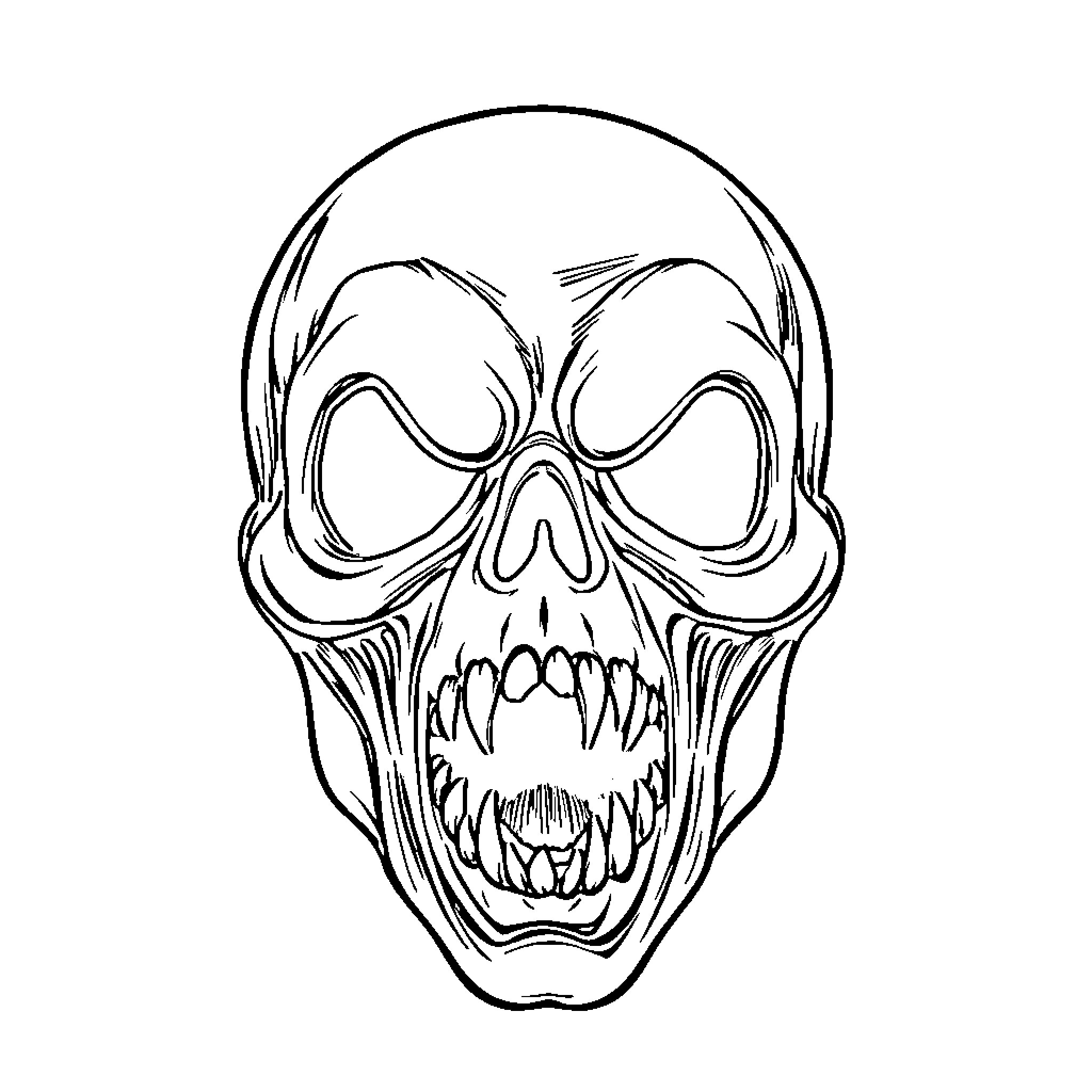 Scream Mask with Menacing Facial Features Coloring Page (free black-and-white line drawing printable PDF for all, from beginners to advanced learners, including children, teens, adults, and seniors)