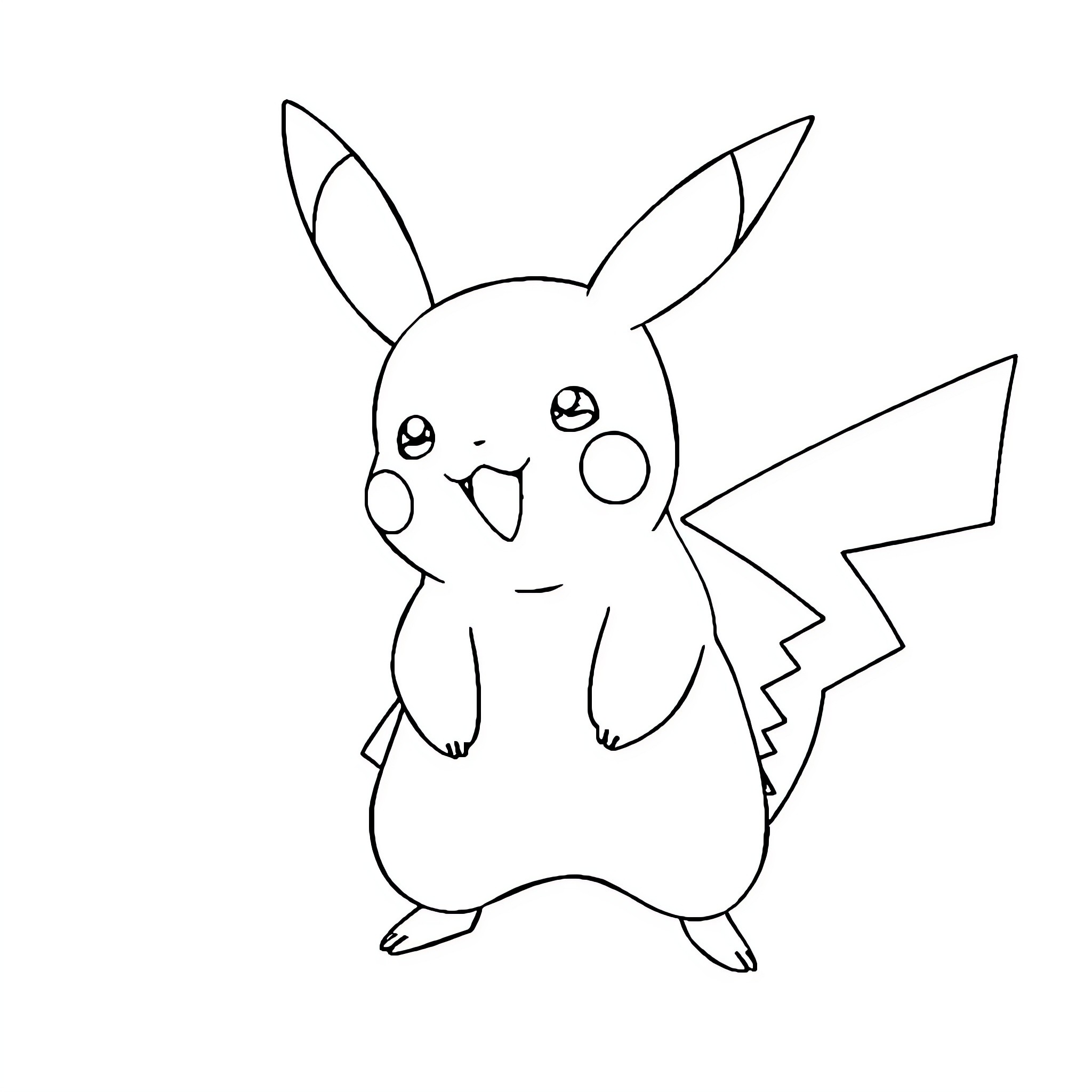Pikachu in a happy expression Coloring Page (free black-and-white line drawing printable PDF for all, from beginners to advanced learners, including children, teens, adults, and seniors)