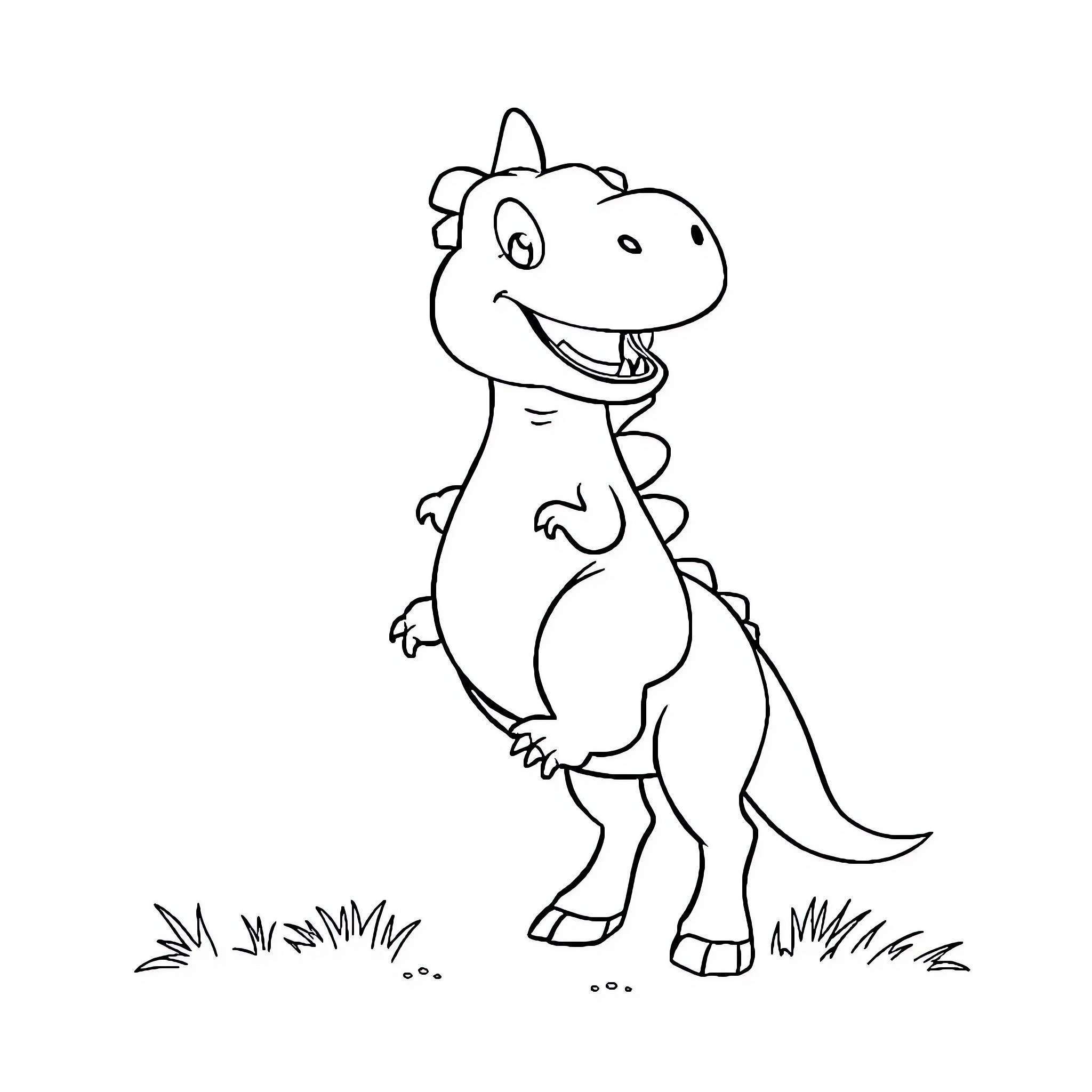 Dinosaur smiling and standing in nature Coloring Page (free black-and-white line drawing printable PDF for all, from beginners to advanced learners, including children, teens, adults, and seniors)