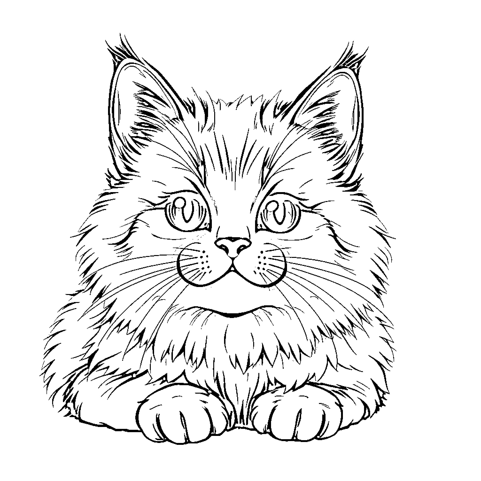 Cat sketch with expressive face Coloring Page (free black-and-white line drawing printable PDF for all, from beginners to advanced learners, including children, teens, adults, and seniors)