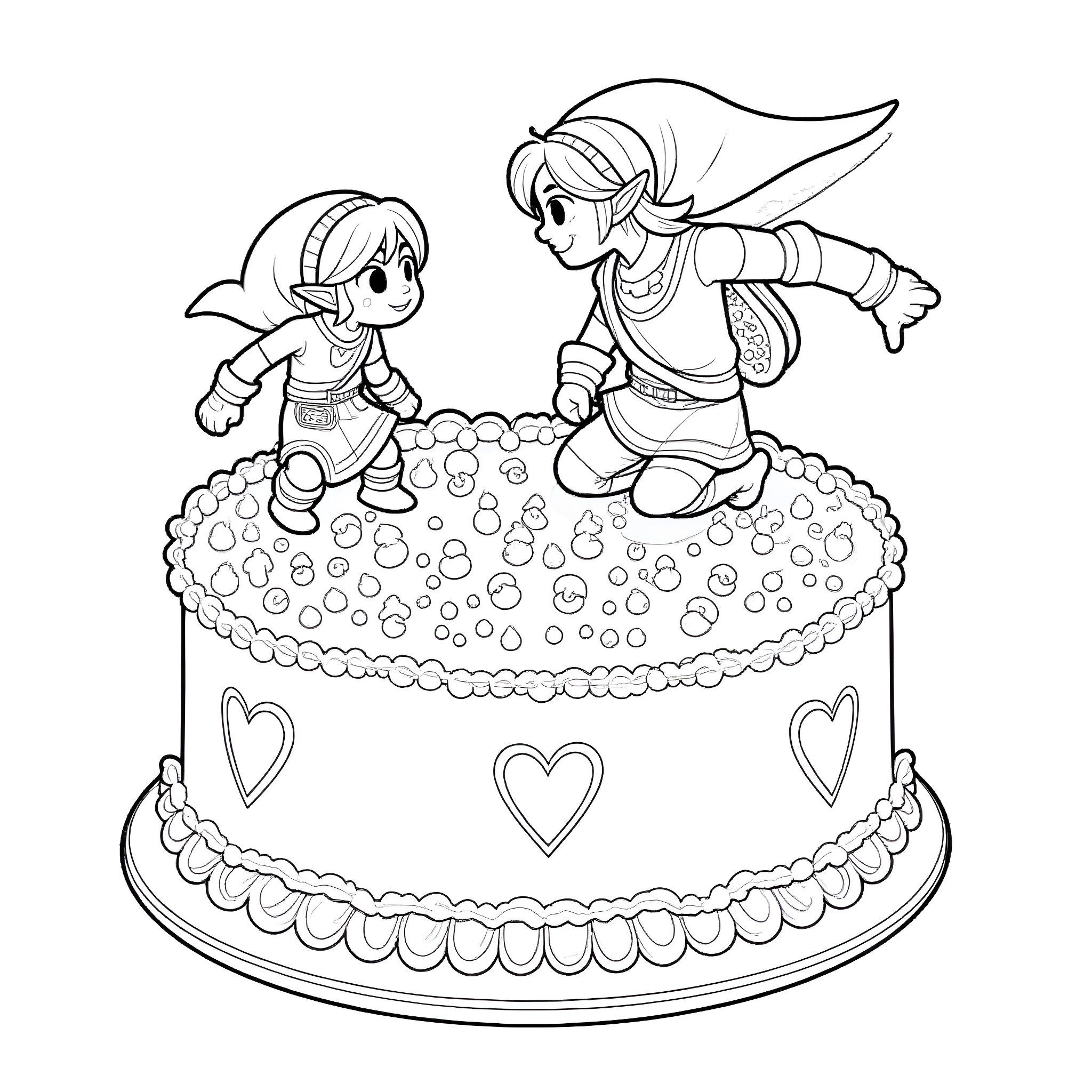 Link to an adventurous cake exploration Coloring Page (free black-and-white line drawing printable PDF for all, from beginners to advanced learners, including children, teens, adults, and seniors)