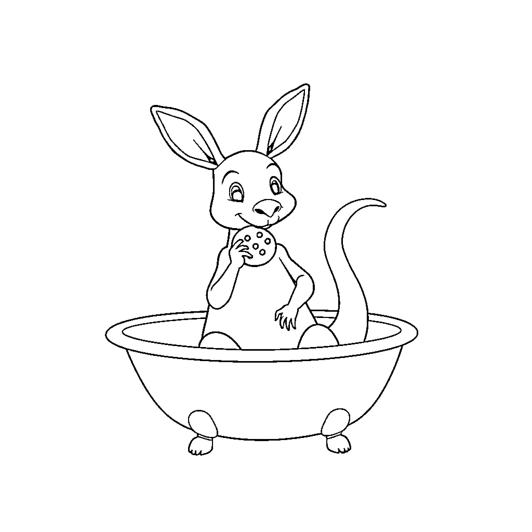 Kangaroo enjoying a relaxing bath Coloring Page (free black-and-white line drawing printable PDF for all, from beginners to advanced learners, including children, teens, adults, and seniors)