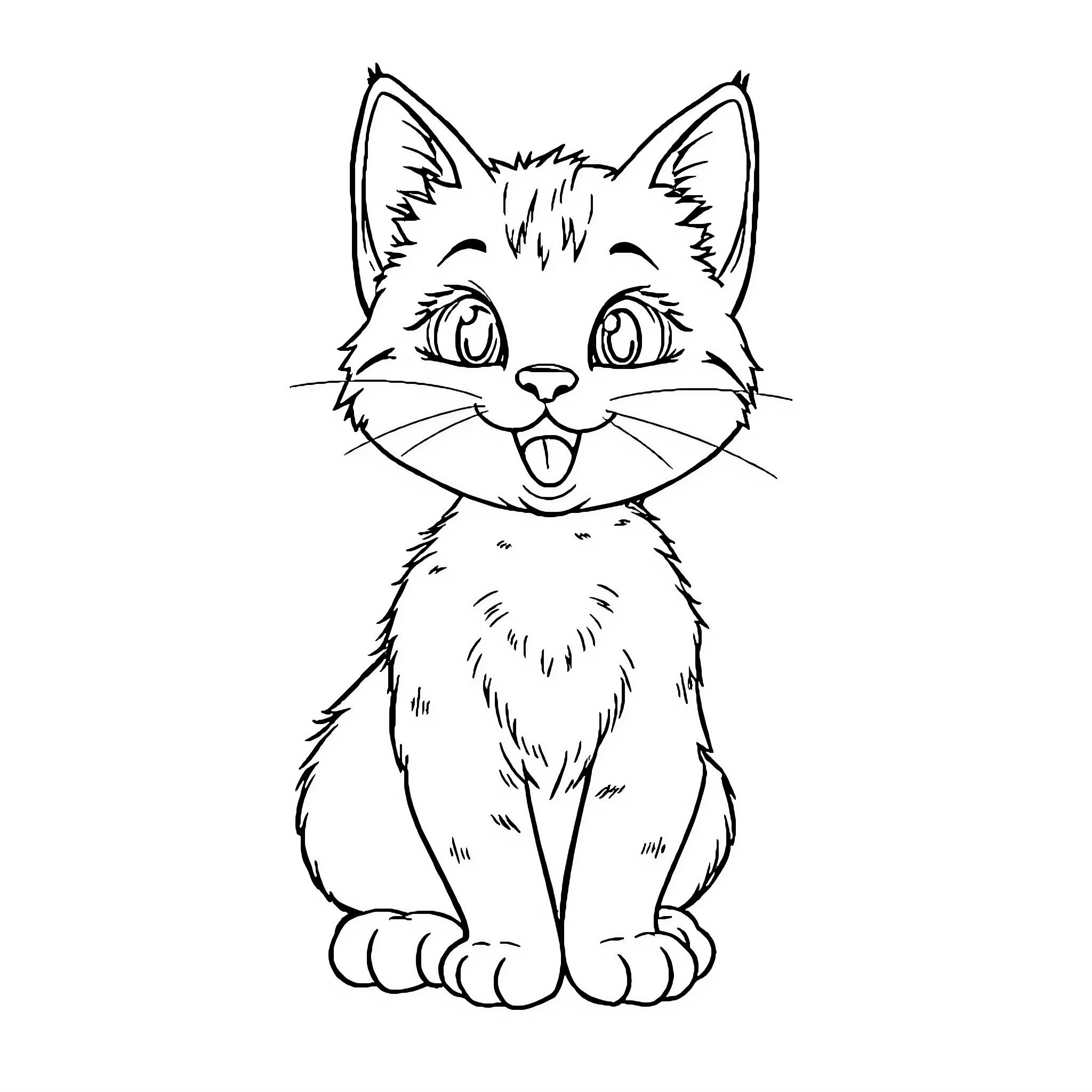 Kitty showing cute expression Coloring Page (free black-and-white line drawing printable PDF for all, from beginners to advanced learners, including children, teens, adults, and seniors)
