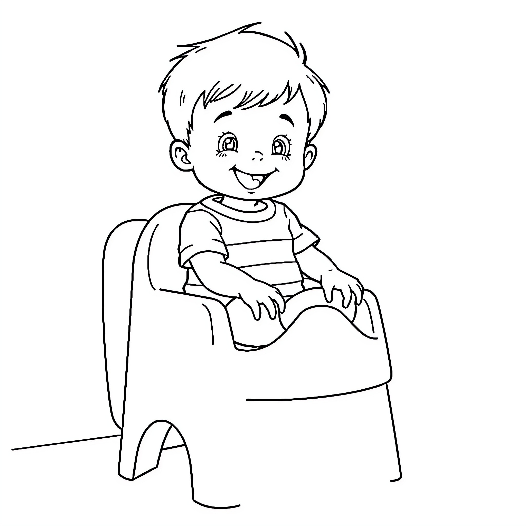 Boy sitting contentedly in armchair Coloring Page (free black-and-white line drawing printable PDF for all, from beginners to advanced learners, including children, teens, adults, and seniors)