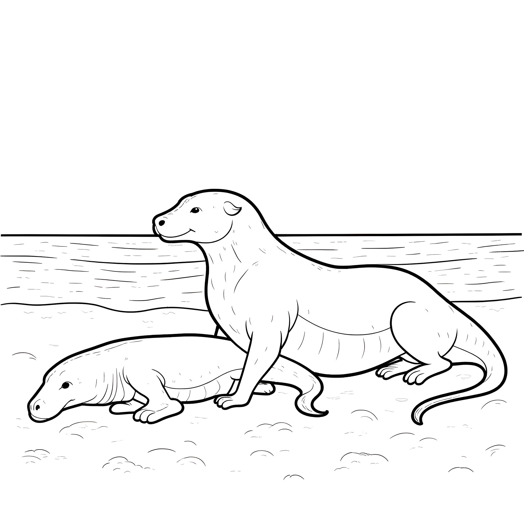 Predator dinosaurs hunting in the wild Coloring Page (free black-and-white line drawing printable PDF for all, from beginners to advanced learners, including children, teens, adults, and seniors)