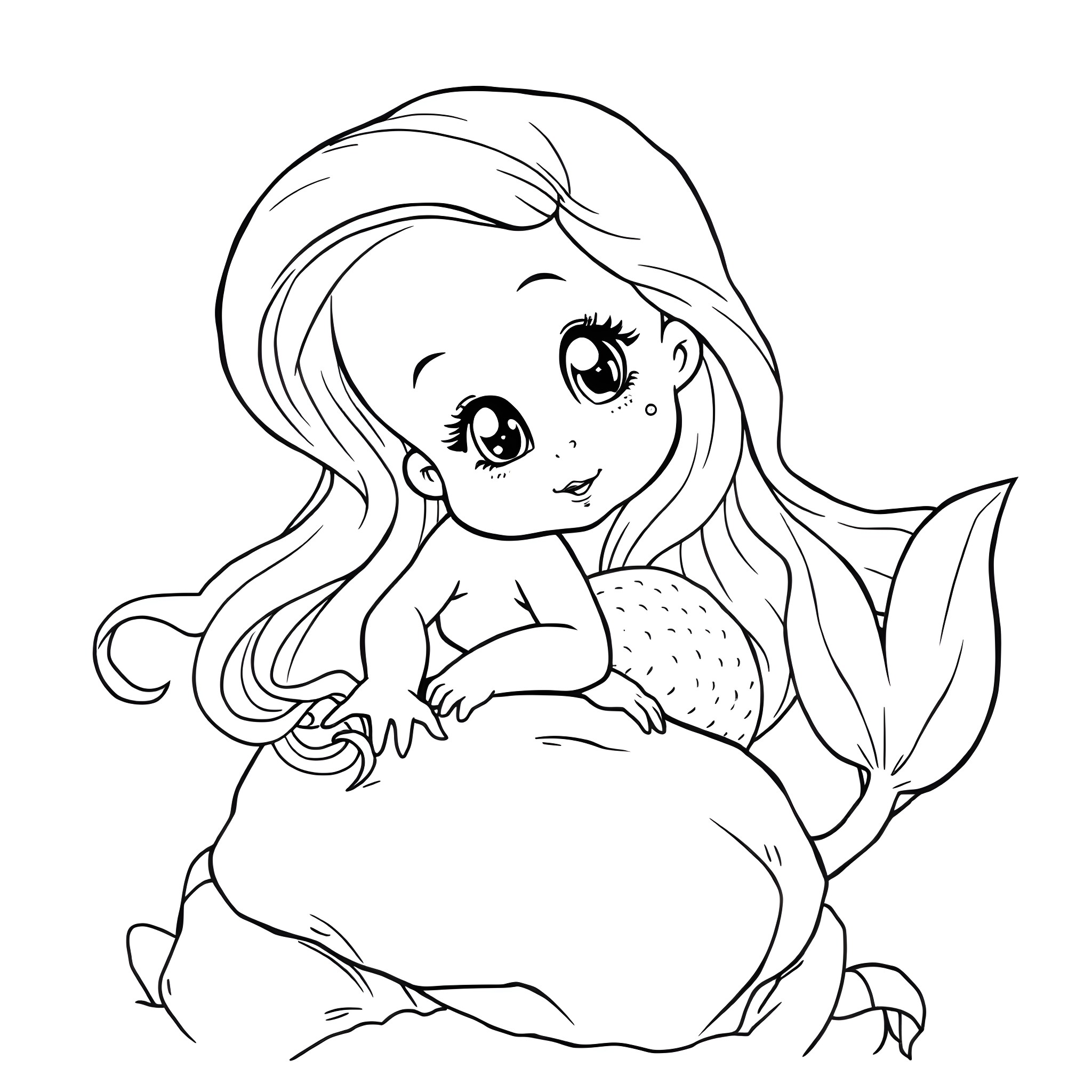 Mermaid enjoying the ocean breeze Coloring Page (free black-and-white line drawing printable PDF for all, from beginners to advanced learners, including children, teens, adults, and seniors)