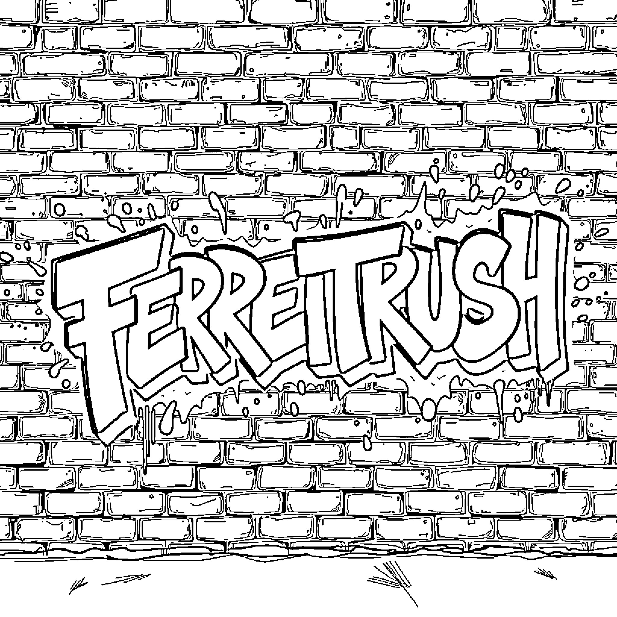 Graffiti on a brick wall Coloring Page (free black-and-white line drawing printable PDF for all, from beginners to advanced learners, including children, teens, adults, and seniors)