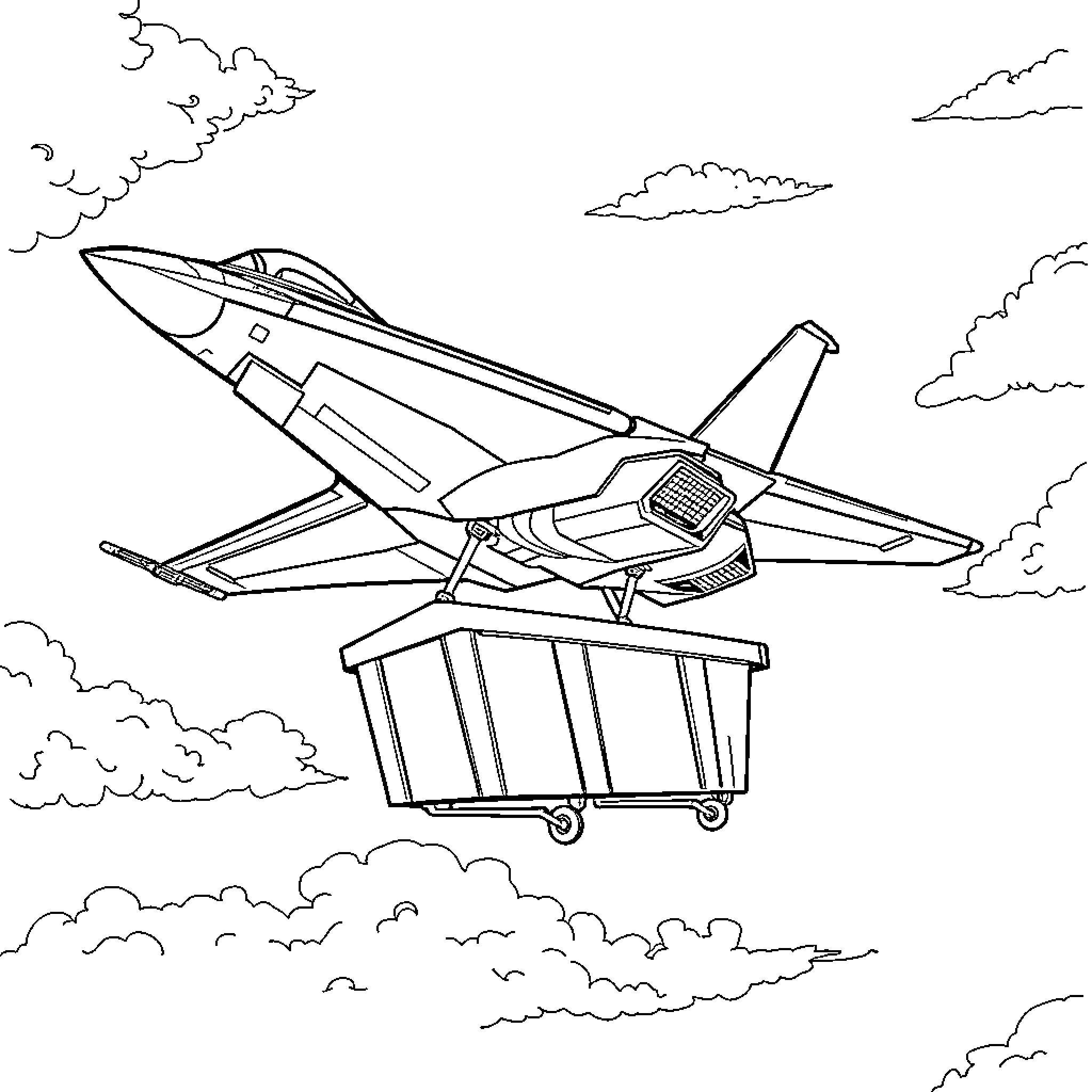 F35 jet aircraft in mid-air flight Coloring Page (free black-and-white line drawing printable PDF for all, from beginners to advanced learners, including children, teens, adults, and seniors)