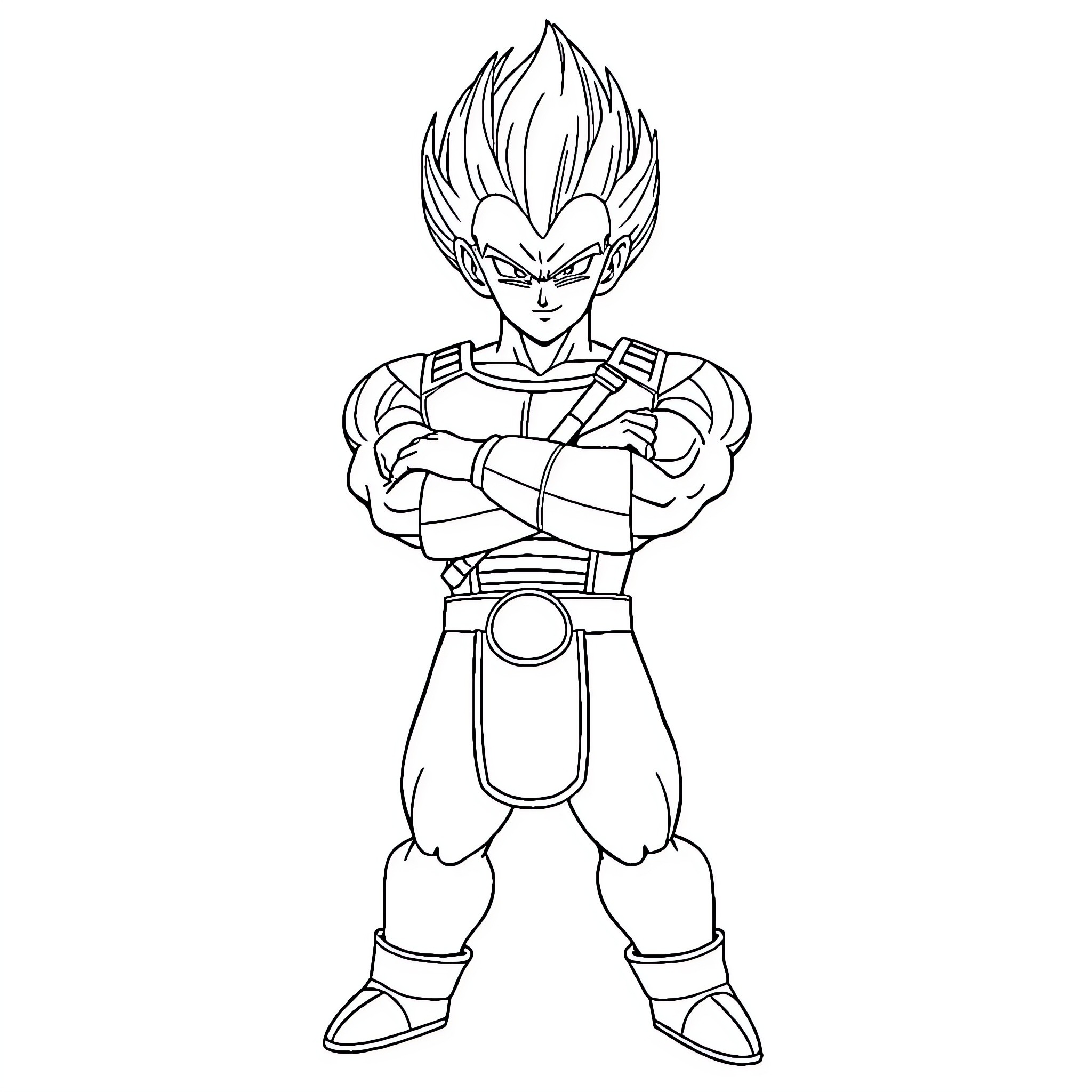 Vegeta in battle-ready stance Coloring Page (free black-and-white line drawing printable PDF for all, from beginners to advanced learners, including children, teens, adults, and seniors)