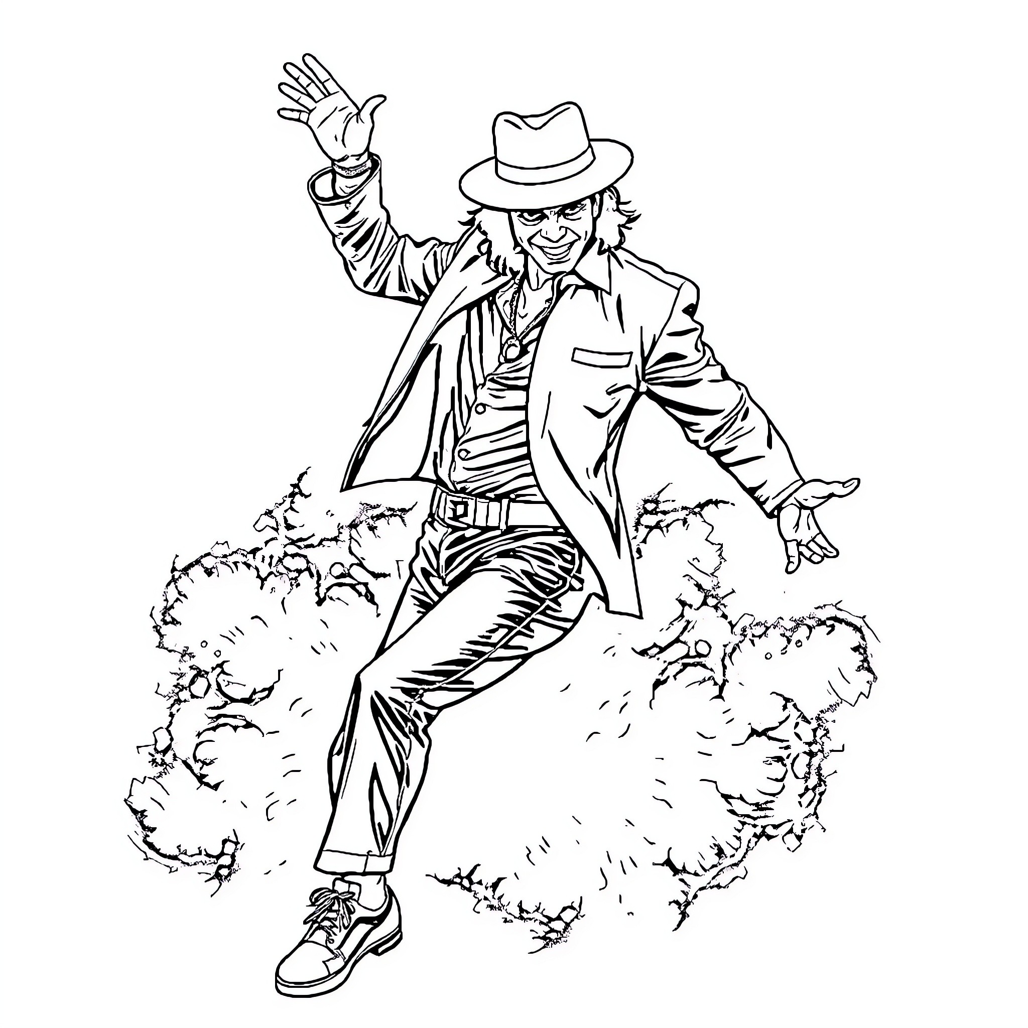 Michael Jackson's Joyful Dance Performance Coloring Page (free black-and-white line drawing printable PDF for all, from beginners to advanced learners, including children, teens, adults, and seniors)