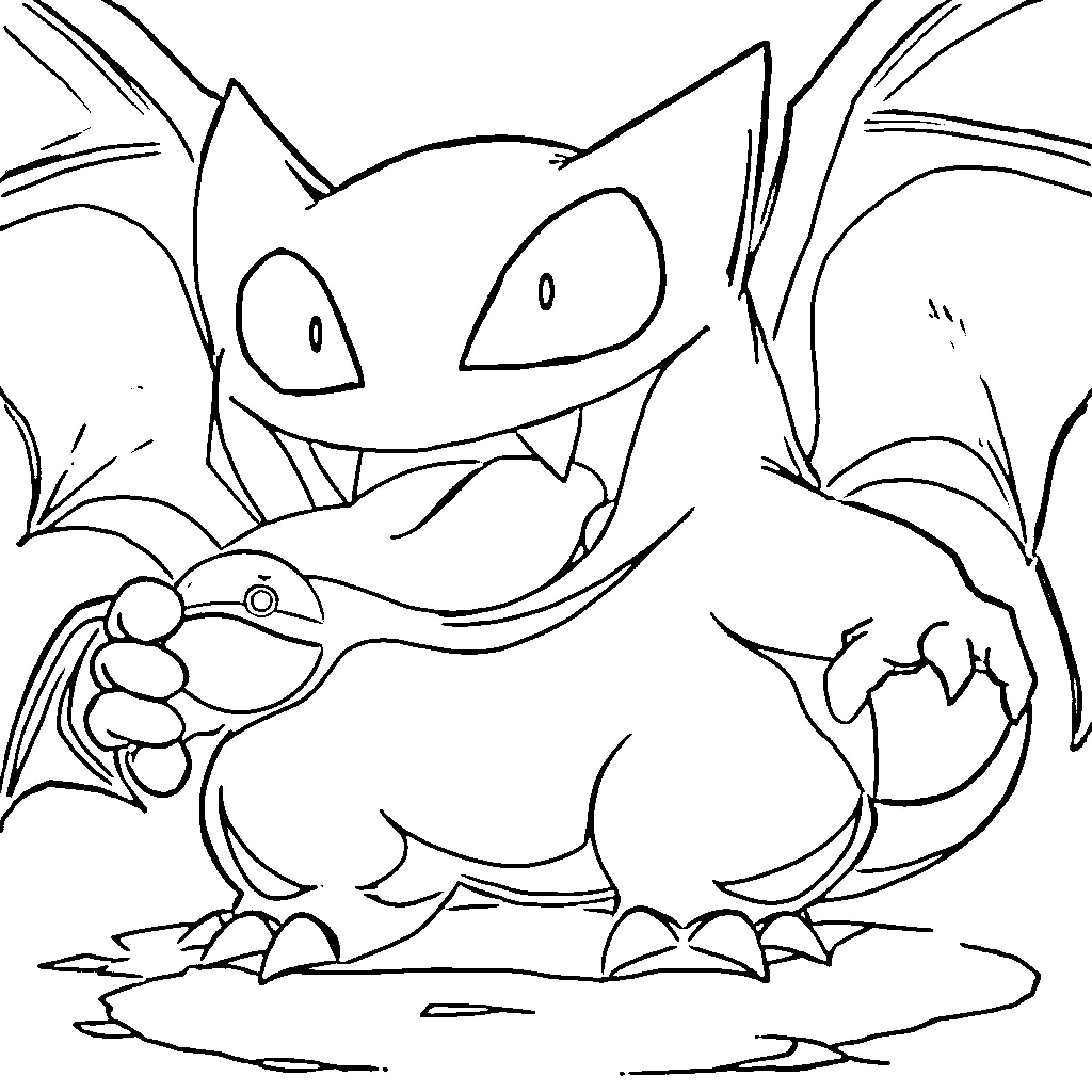 Gengar making a mischievous expression Coloring Page (free black-and-white line drawing printable PDF for all, from beginners to advanced learners, including children, teens, adults, and seniors)