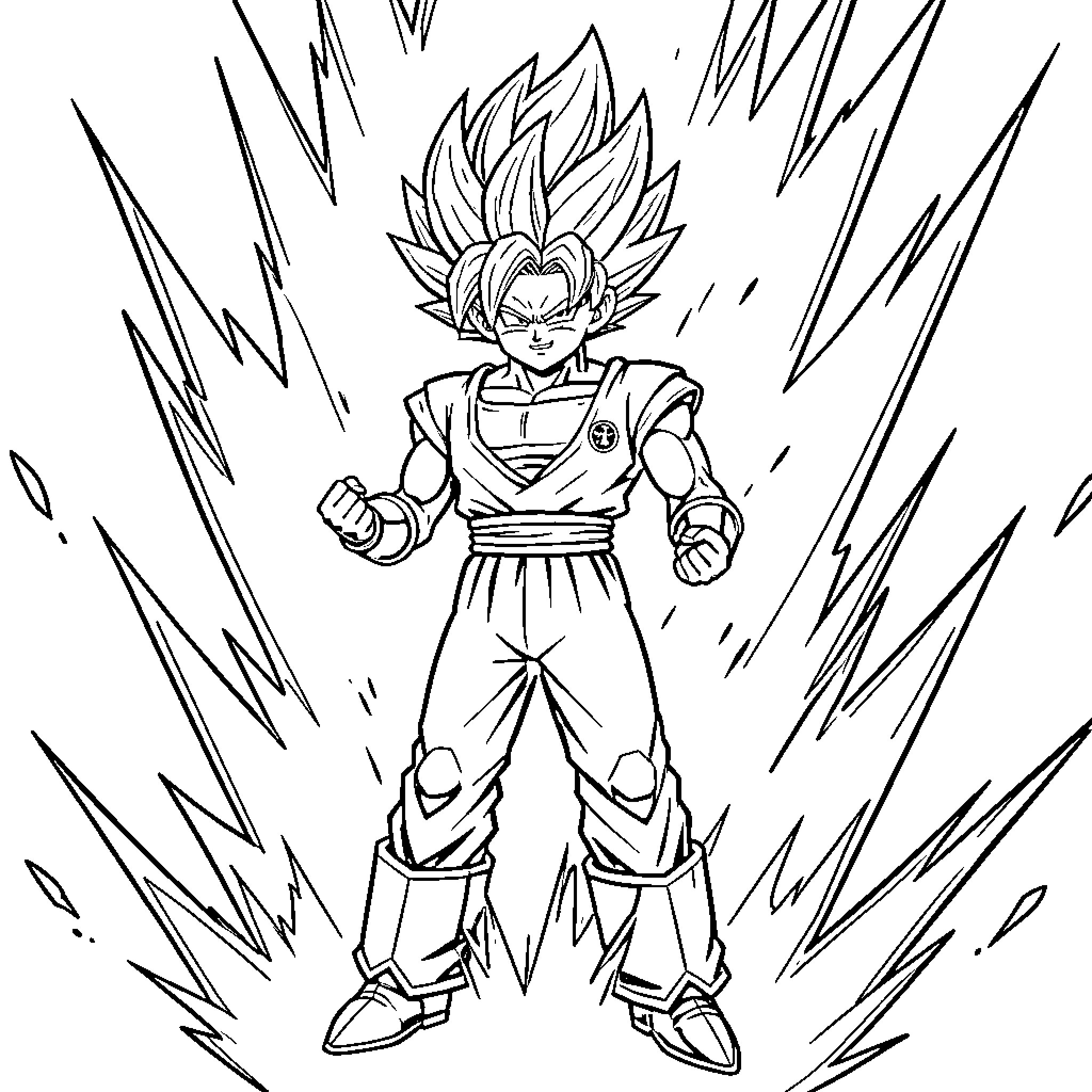 Vegito unleashing powerful energy attack Coloring Page (free black-and-white line drawing printable PDF for all, from beginners to advanced learners, including children, teens, adults, and seniors)