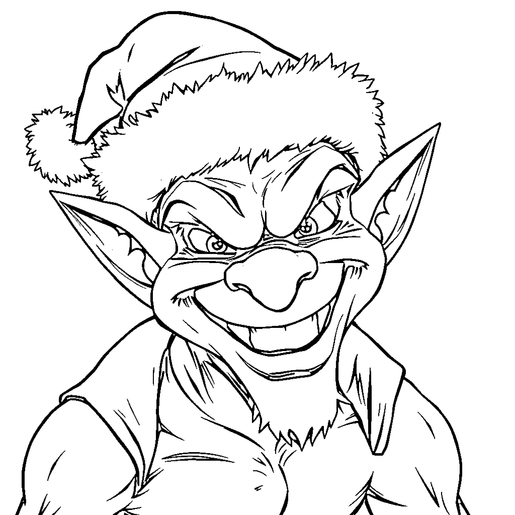 Green Goblin menacing expression in mischievous outfit Coloring Page (free black-and-white line drawing printable PDF for all, from beginners to advanced learners, including children, teens, adults, and seniors)