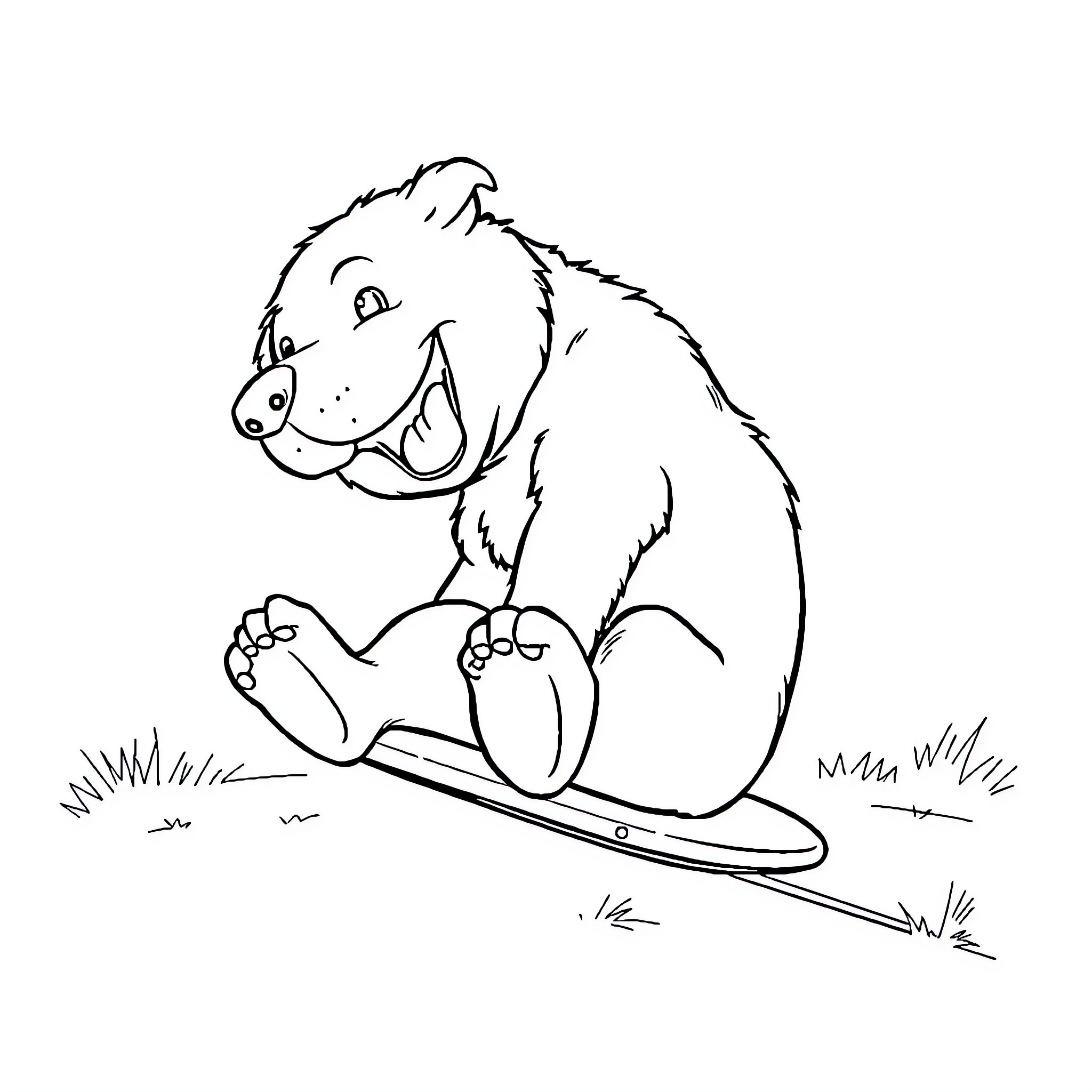 Dog surfing on a skateboard Coloring Page (free black-and-white line drawing printable PDF for all, from beginners to advanced learners, including children, teens, adults, and seniors)