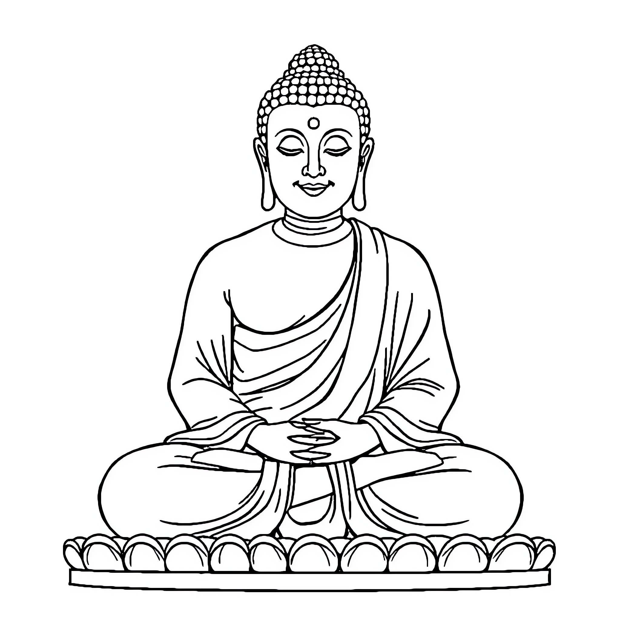 Buddha in Meditative Pose Coloring Page (free black-and-white line drawing printable PDF for all, from beginners to advanced learners, including children, teens, adults, and seniors)