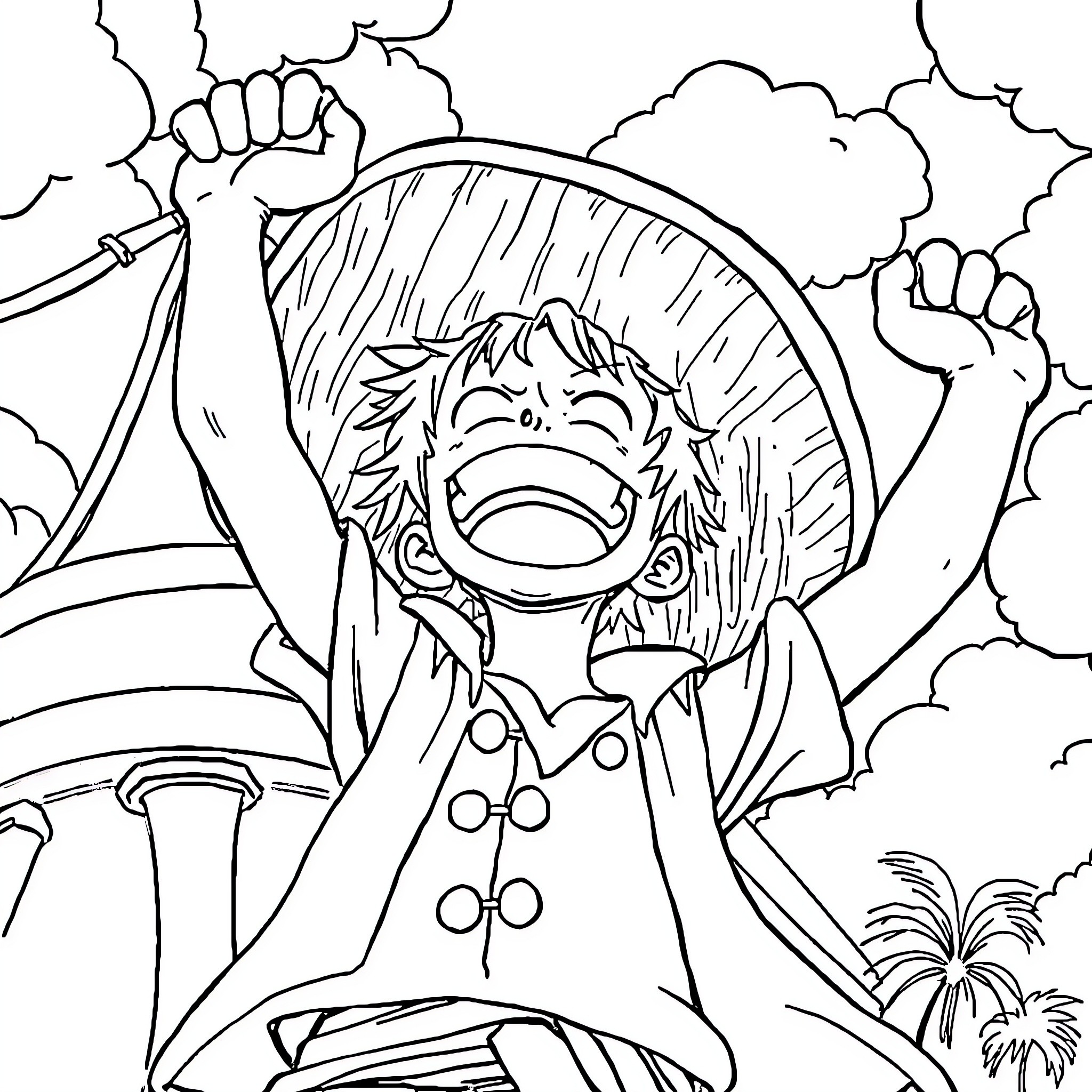 Luffy's Exhilarating Adventure Coloring Page (free black-and-white line drawing printable PDF for all, from beginners to advanced learners, including children, teens, adults, and seniors)