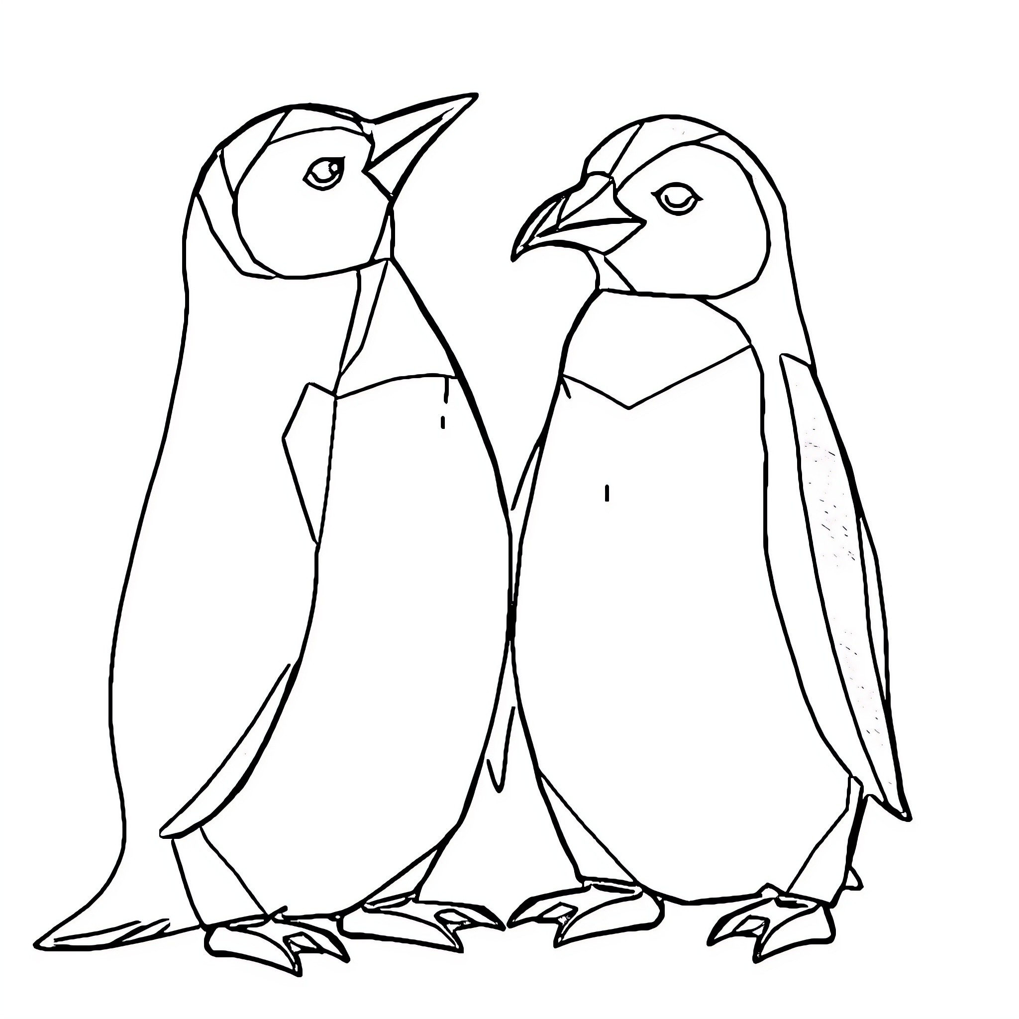 Penguins standing together in simple outline Coloring Page (free black-and-white line drawing printable PDF for all, from beginners to advanced learners, including children, teens, adults, and seniors)
