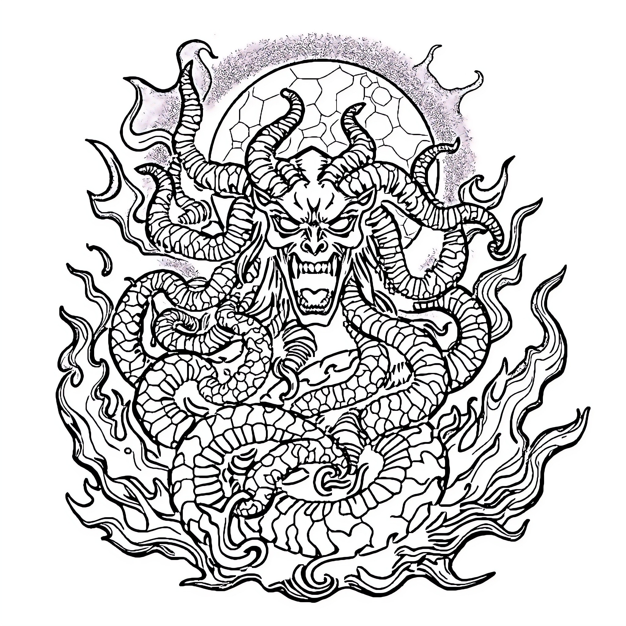 Medusa's Monstrous Manifestation Coloring Page (free black-and-white line drawing printable PDF for all, from beginners to advanced learners, including children, teens, adults, and seniors)