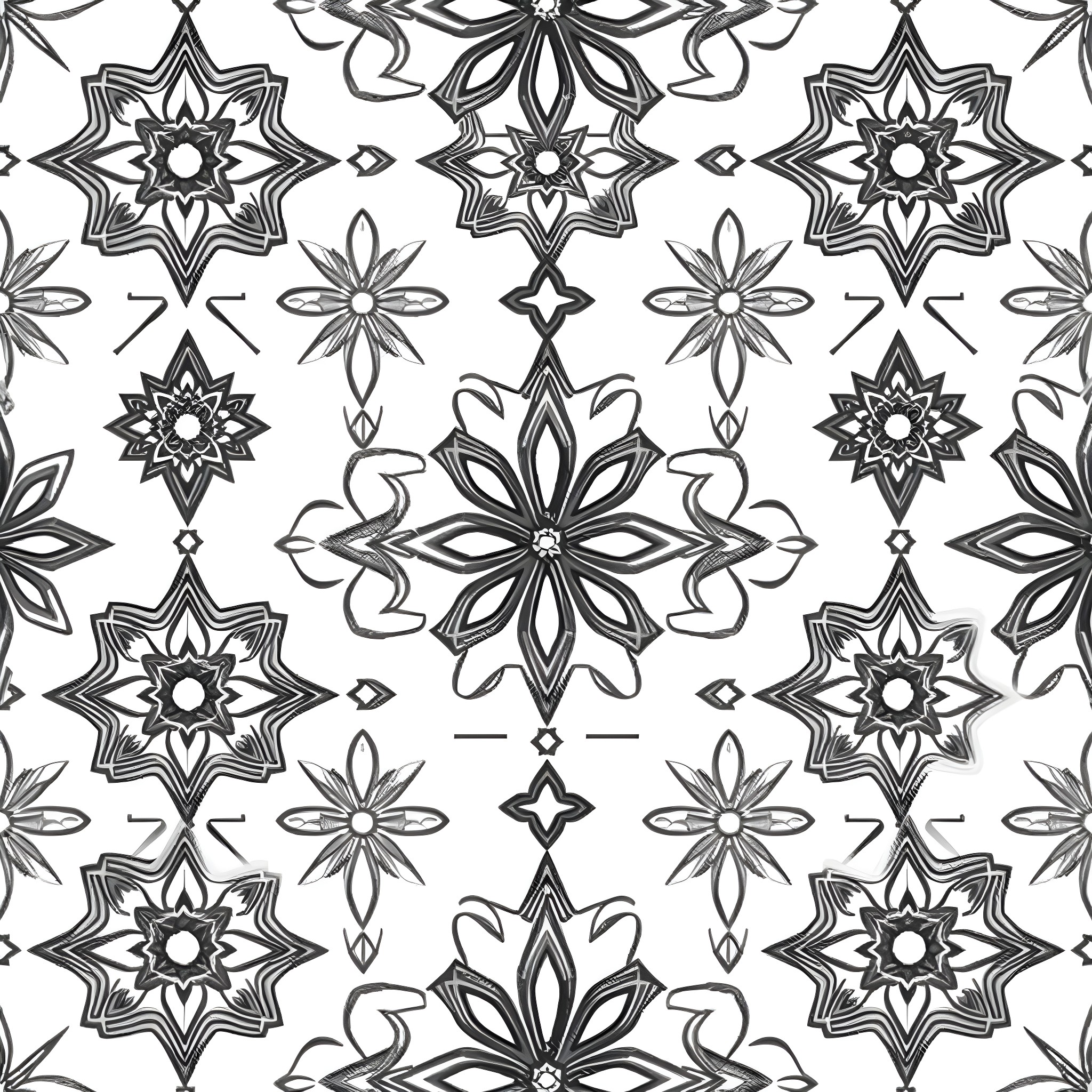 Pattern of abstract floral and geometric designs Coloring Page (free black-and-white line drawing printable PDF for all, from beginners to advanced learners, including children, teens, adults, and seniors)