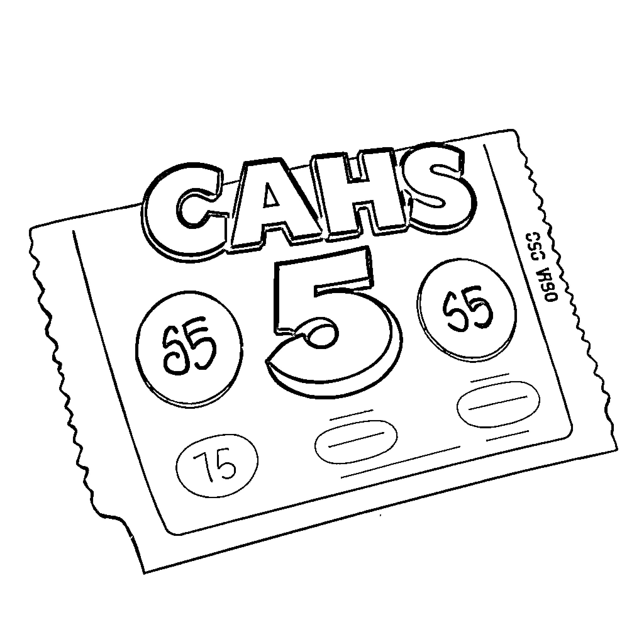 Cash Coupon Ticket with Numerical Values Coloring Page (free black-and-white line drawing printable PDF for all, from beginners to advanced learners, including children, teens, adults, and seniors)