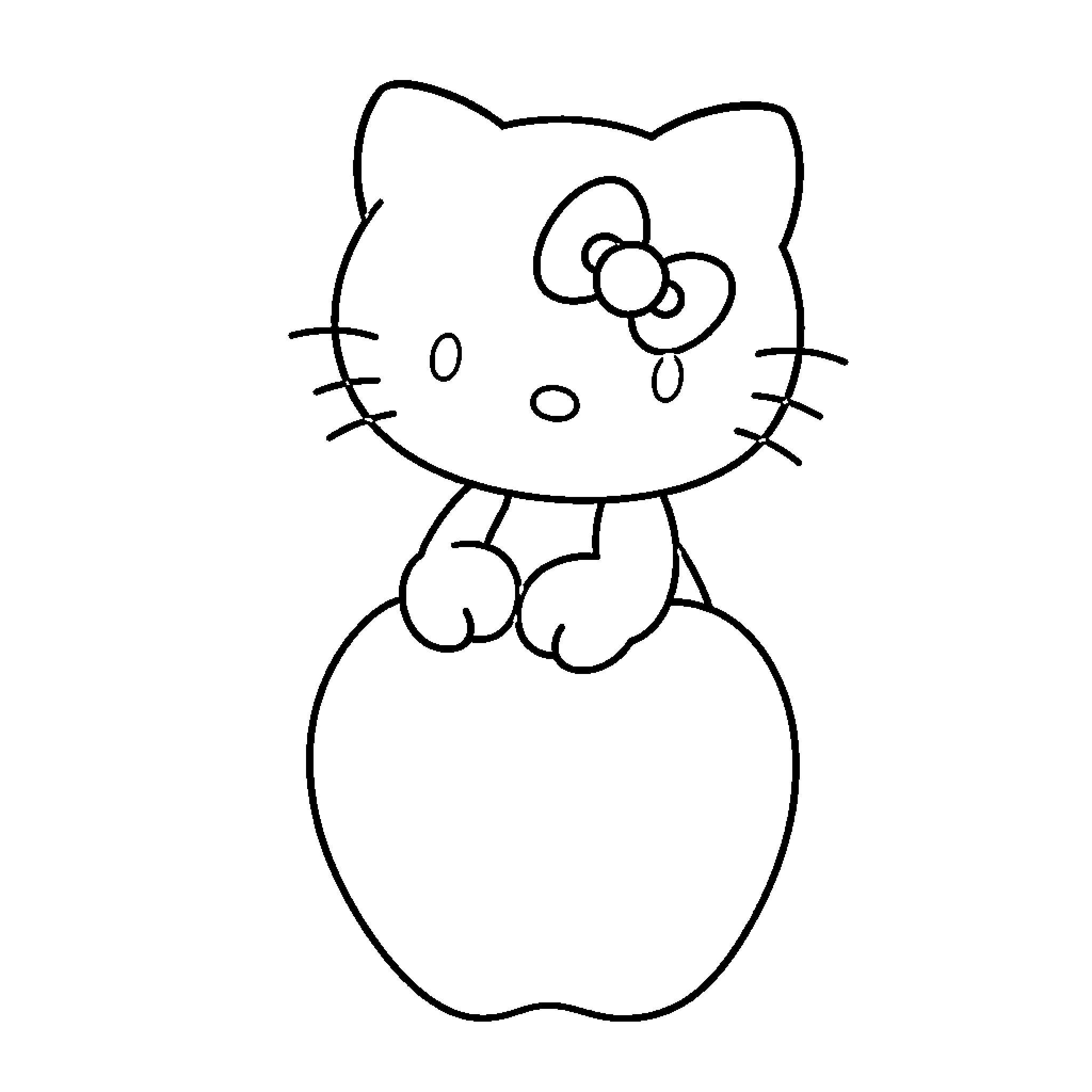 Hello Kitty sitting on a large egg Coloring Page (free black-and-white line drawing printable PDF for all, from beginners to advanced learners, including children, teens, adults, and seniors)