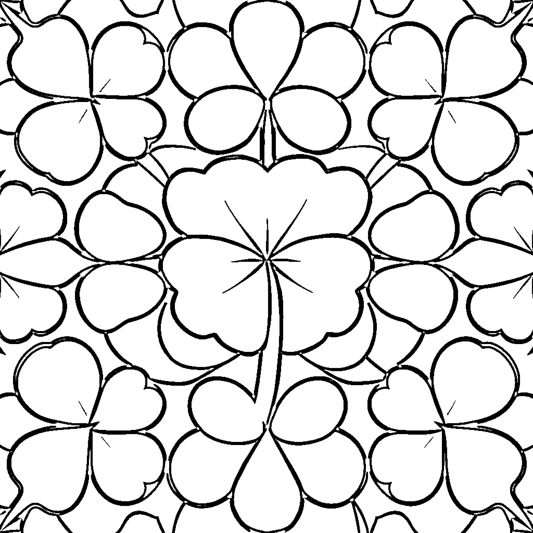 Shamrock Symmetrical Pattern Coloring Page (free black-and-white line drawing printable PDF for all, from beginners to advanced learners, including children, teens, adults, and seniors)