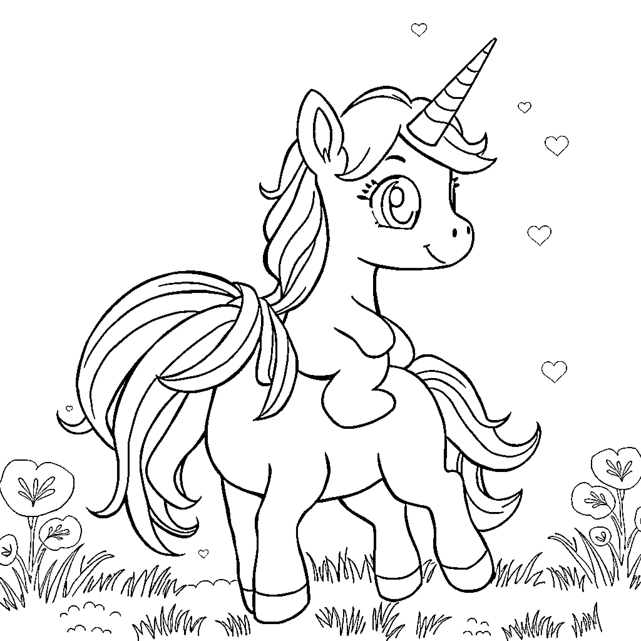 Bluey the Unicorn Enjoying Nature Coloring Page (free black-and-white line drawing printable PDF for all, from beginners to advanced learners, including children, teens, adults, and seniors)