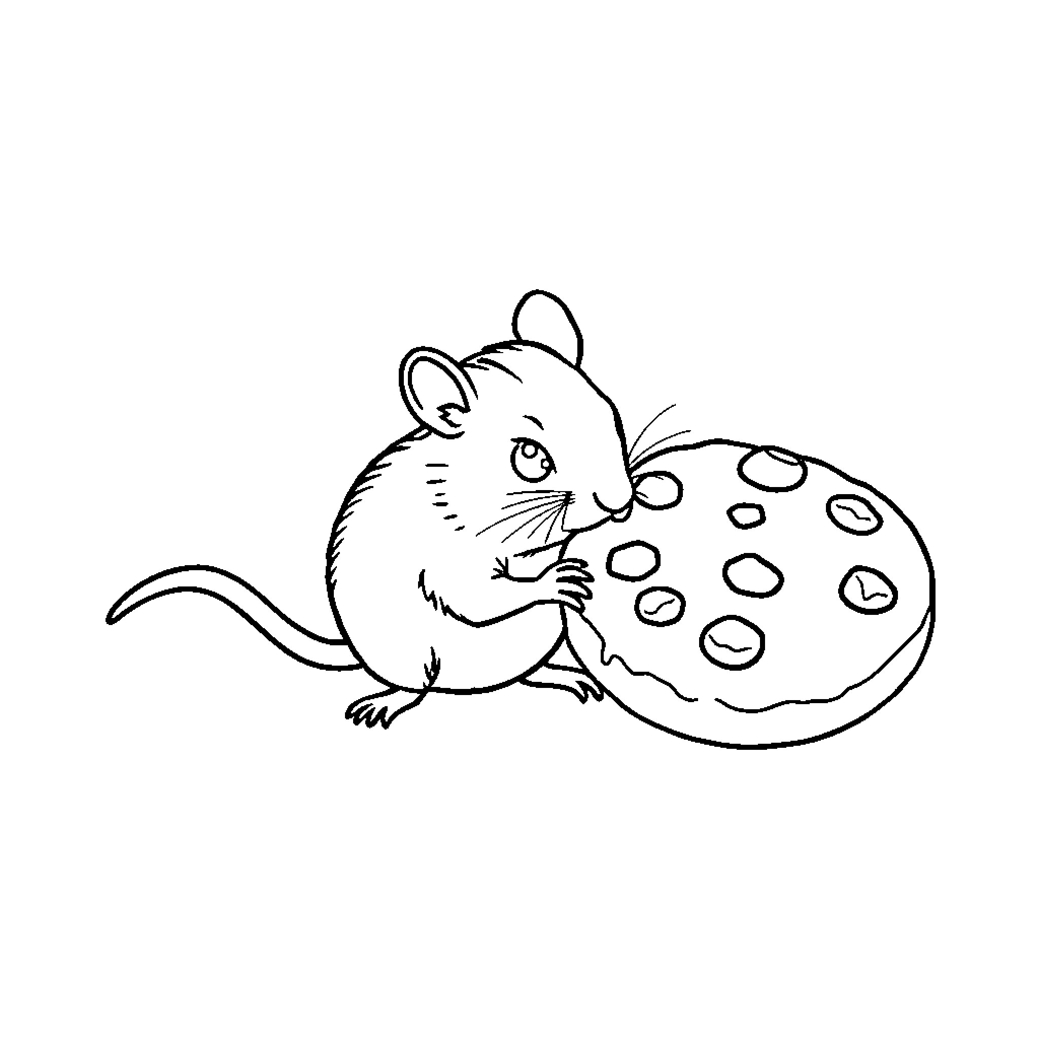 Mouse with spotted mushroom Coloring Page (free black-and-white line drawing printable PDF for all, from beginners to advanced learners, including children, teens, adults, and seniors)